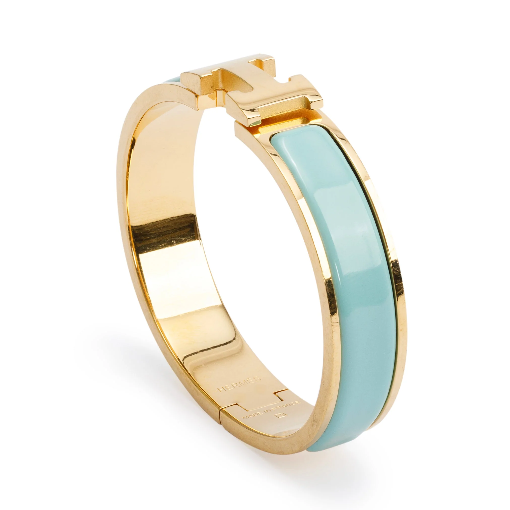 Hermes Gold Plated Turquoise Enamel 12 MM Clic H Bracelet - Image 3
