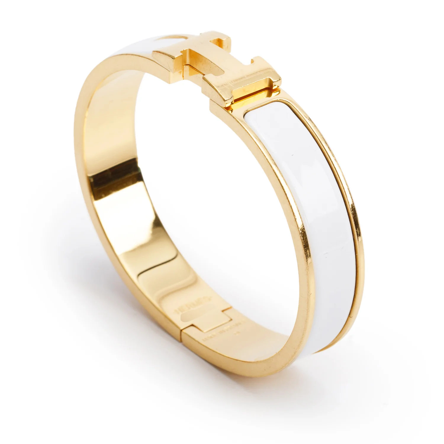 Hermes Gold Plated White Enamel 12 MM Clic H Bracelet - Image 3