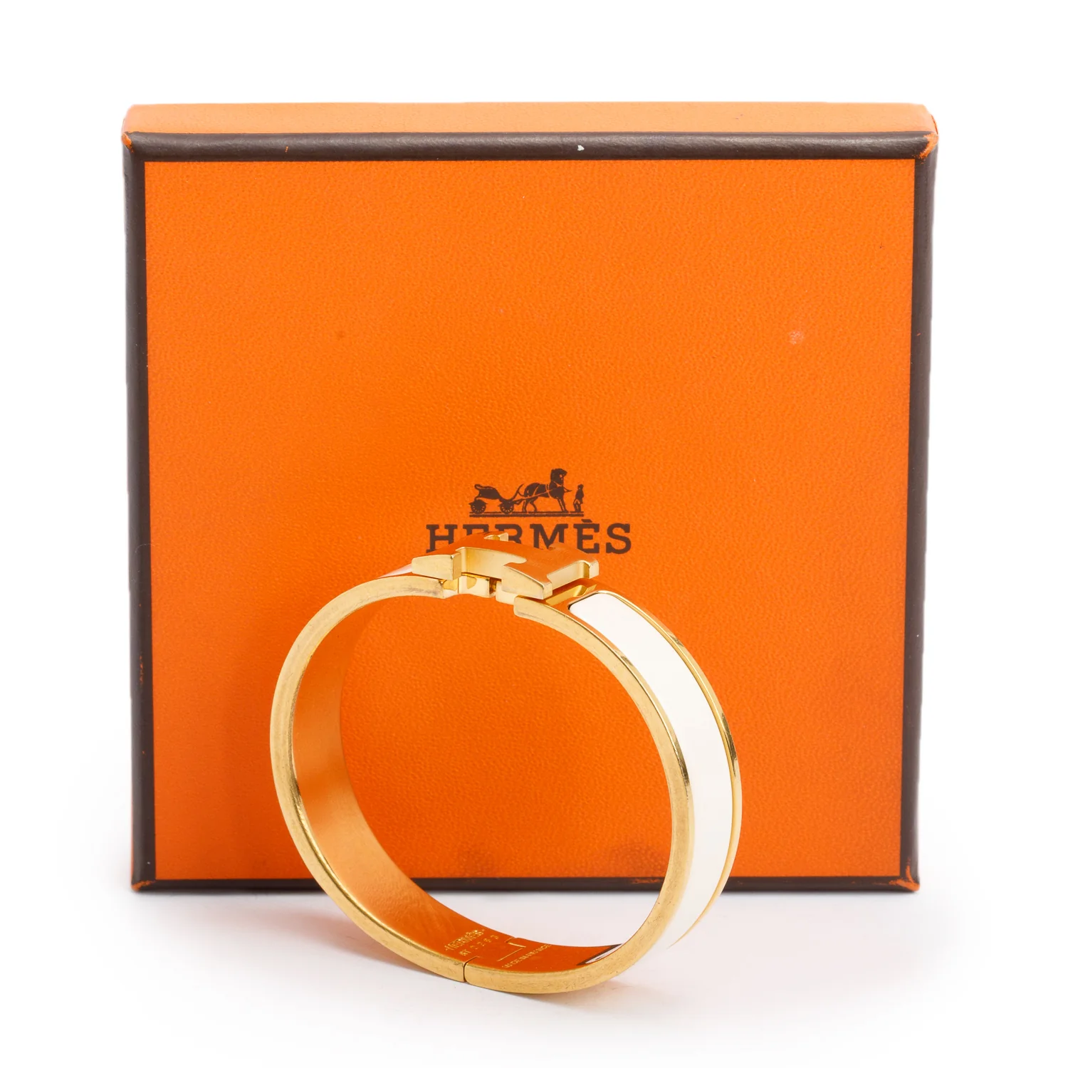 Hermes Gold Plated White Enamel 12 MM Clic H Bracelet w/ Box - Image 2