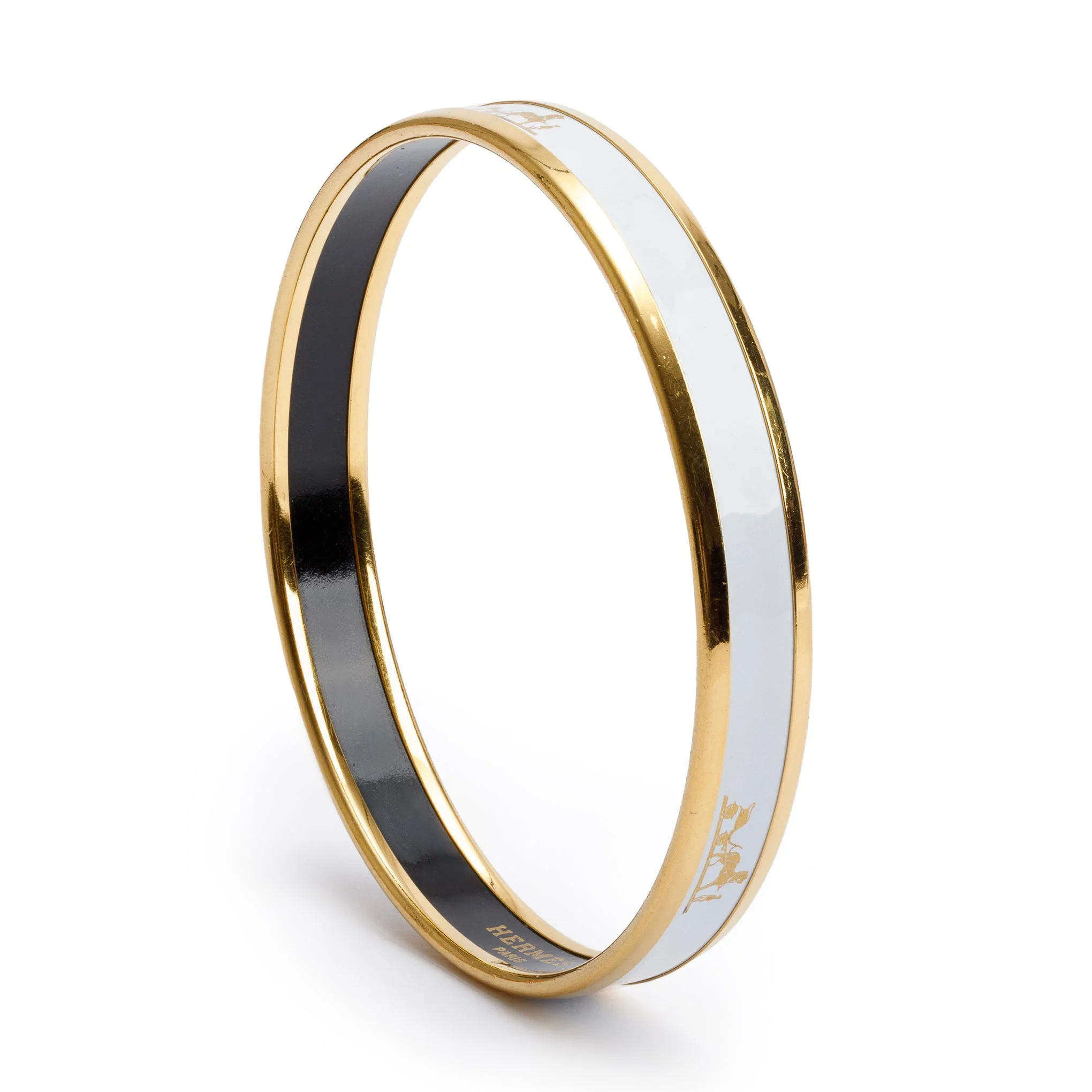 Hermes Gold-Plated White Enamel Narrow Bangle w/ Box - Image 4