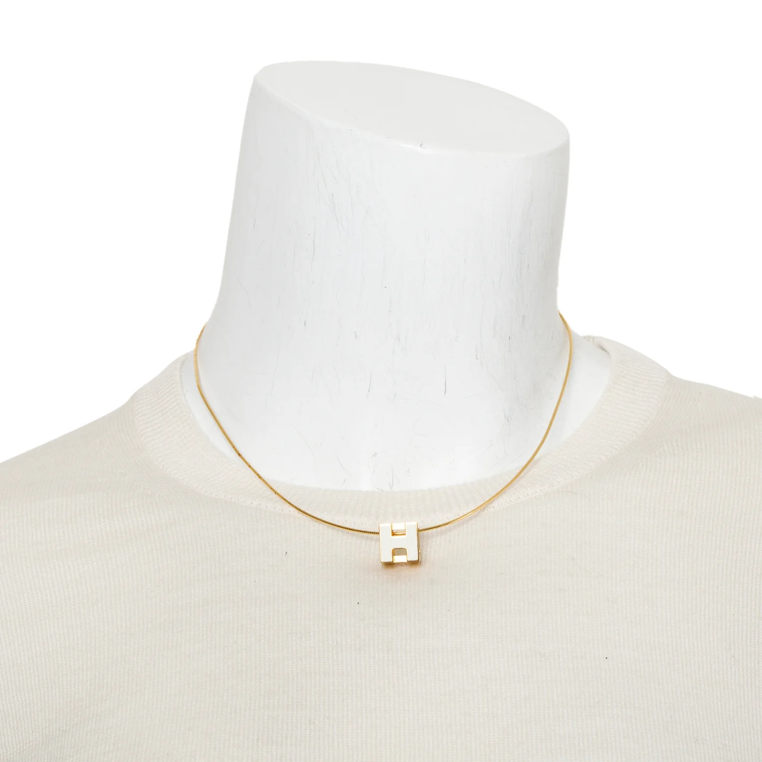 Hermes Gold-Plated White Enamel Pop H Cube Pendant Necklace - Image 2