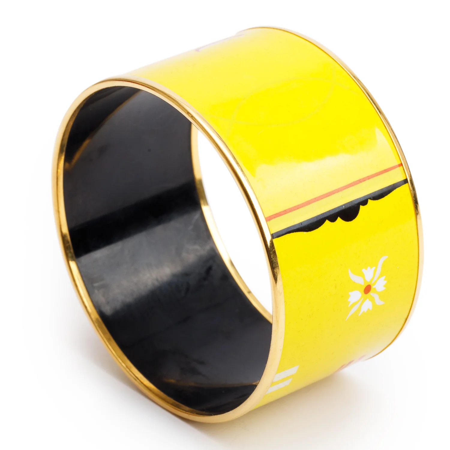 Hermes Gold-Plated Yellow Enamel Extra Wide Bangle w/ Box - Image 5