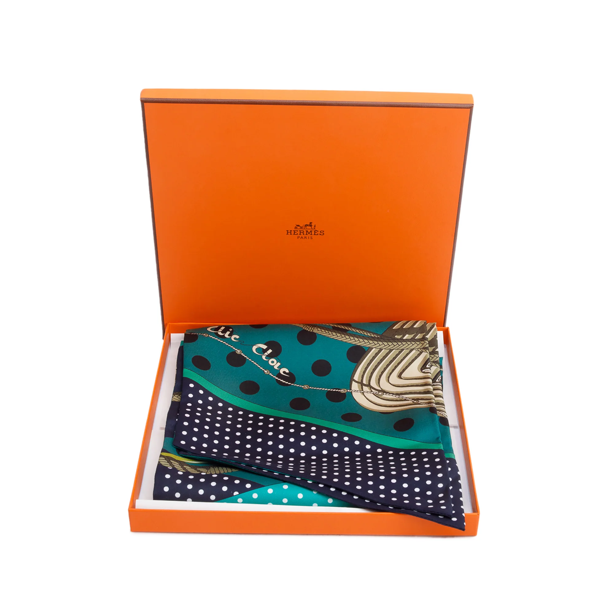 Hermes Green/Multicolor 'Clic Clac' Maxi Twilly Long Silk Scarf w/ Box - Image 3