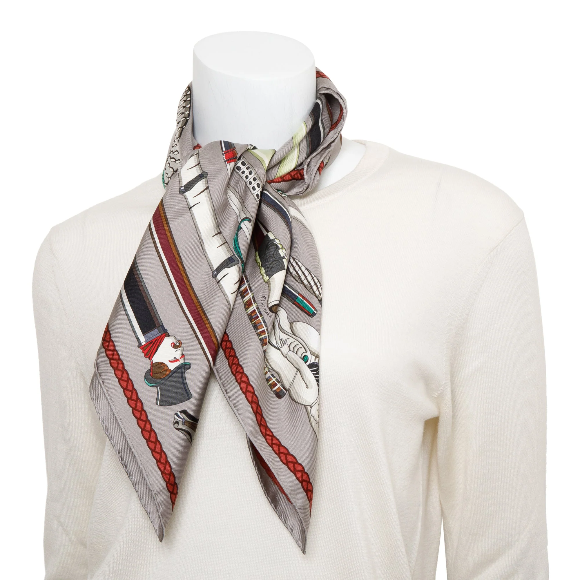 Hermes Grey 'Les Cannes' Silk Scarf 90 w/ Box - Image 2