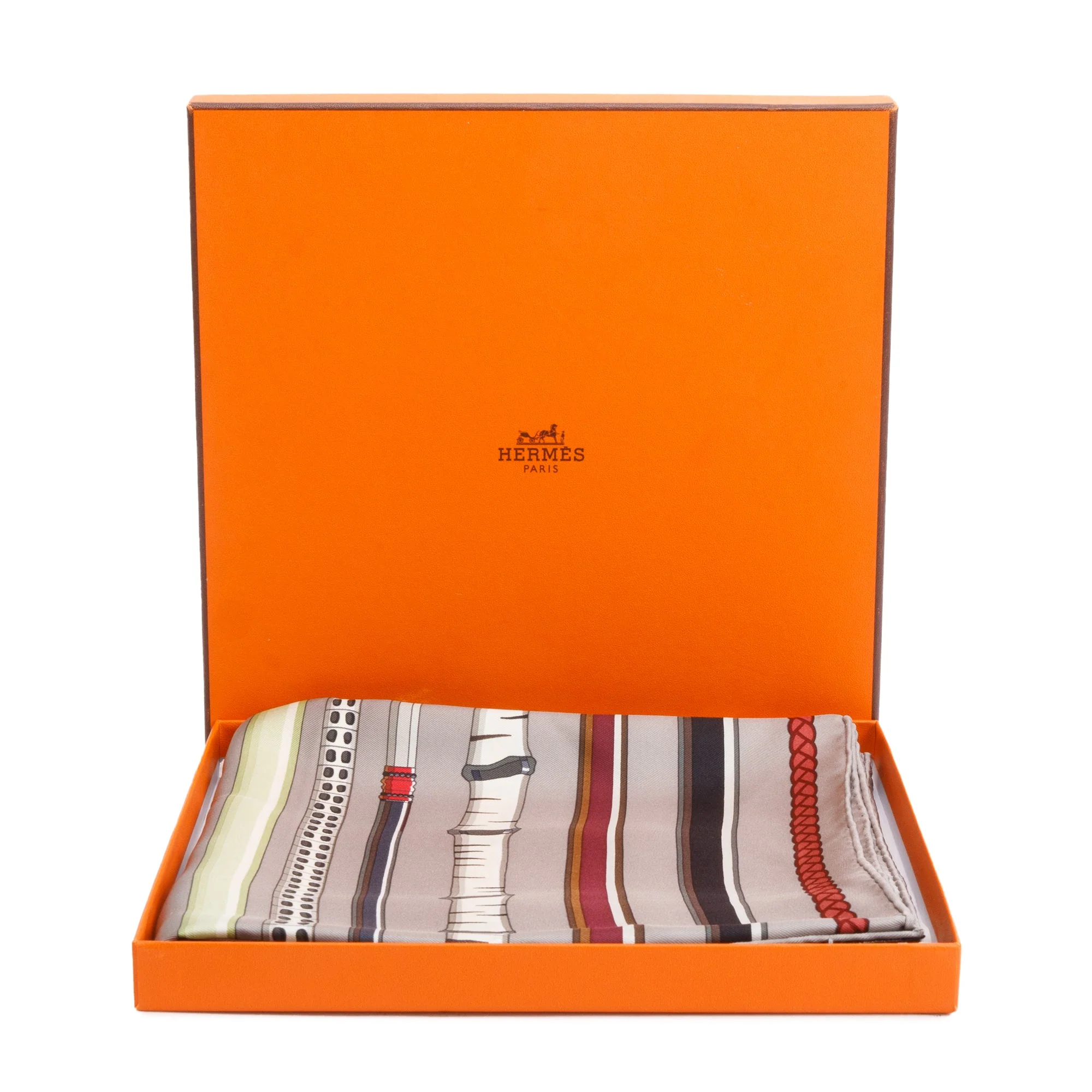 Hermes Grey 'Les Cannes' Silk Scarf 90 w/ Box - Image 3