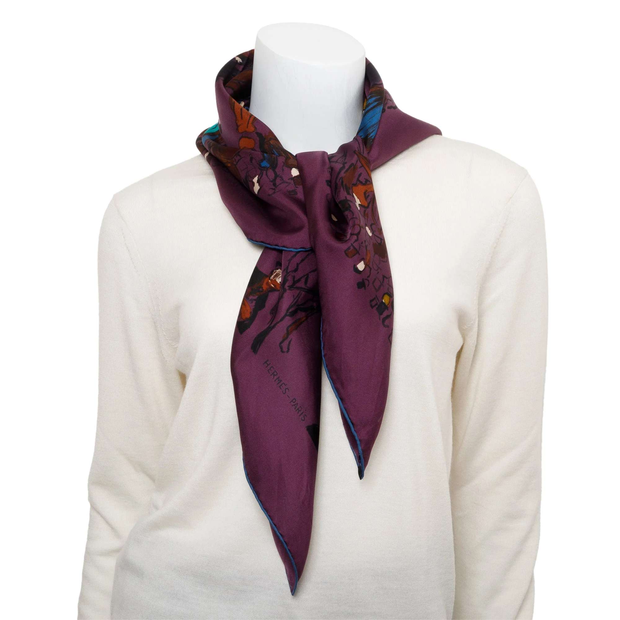 Hermes Jean-Louis Clerc Purple Multicolor Paddock Silk Scarf 90 - Image 2