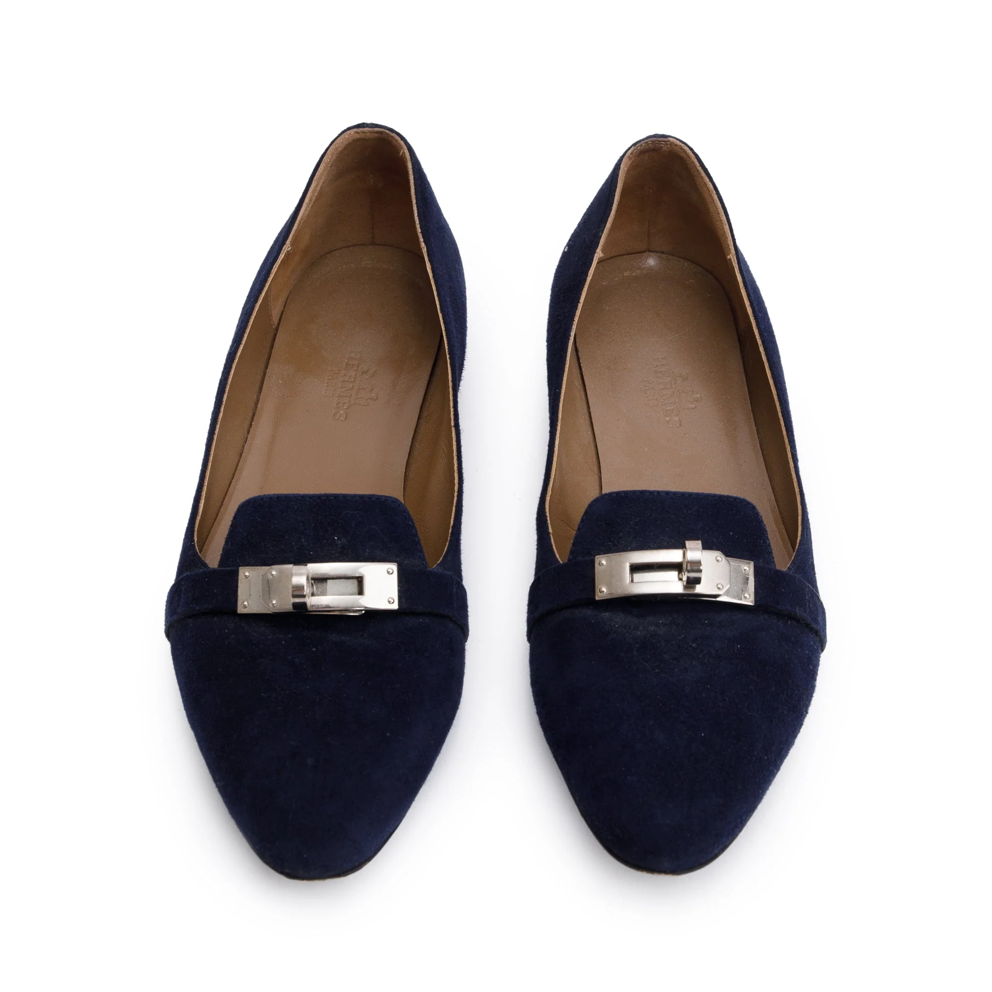Hermes Marine Velvet Pegase Flat Shoes, Size 35 - Image 3