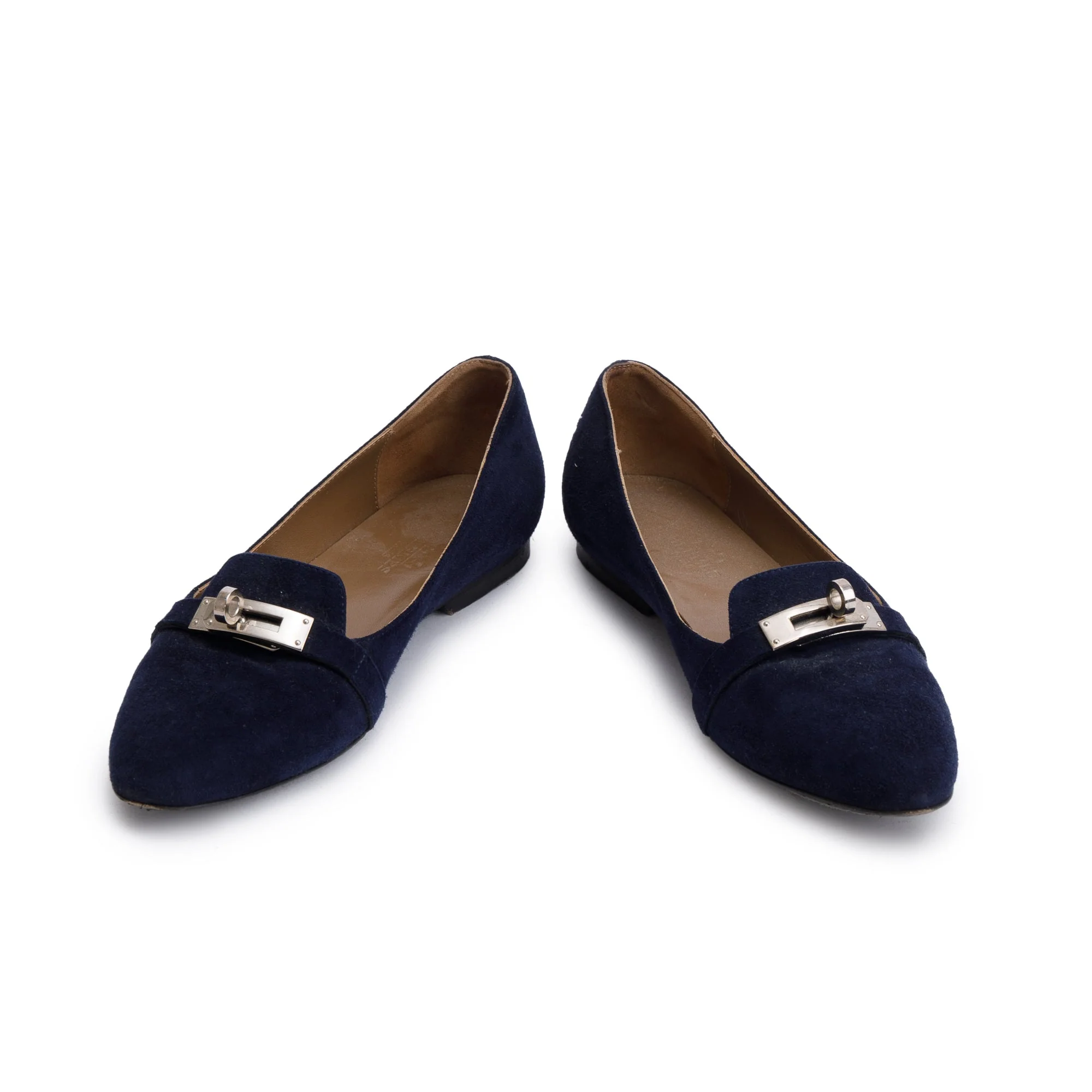 Hermes Marine Velvet Pegase Flat Shoes, Size 35 - Image 4