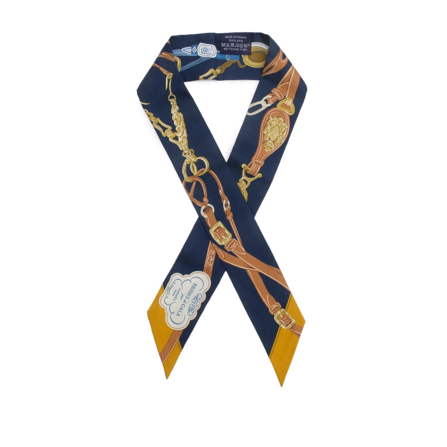 Hermes Navy Multicolor 'Brides de Gala' Silk Twilly