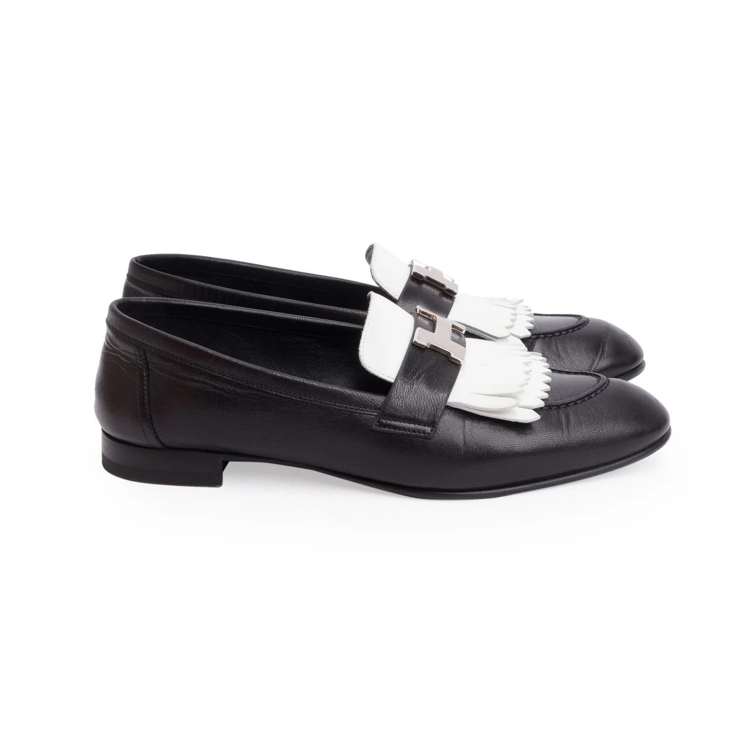 Hermes Noir/Blanc Chevre Souple Leather Mocassins Royal Loafer, Size 38 w/ Box - Image 3
