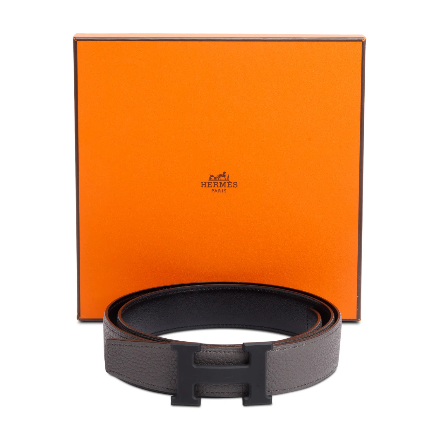 Hermes Noir Box Etain Togo Leather Reversible 32 MM H Belt Kit, Size 95 w/ Box - Image 3