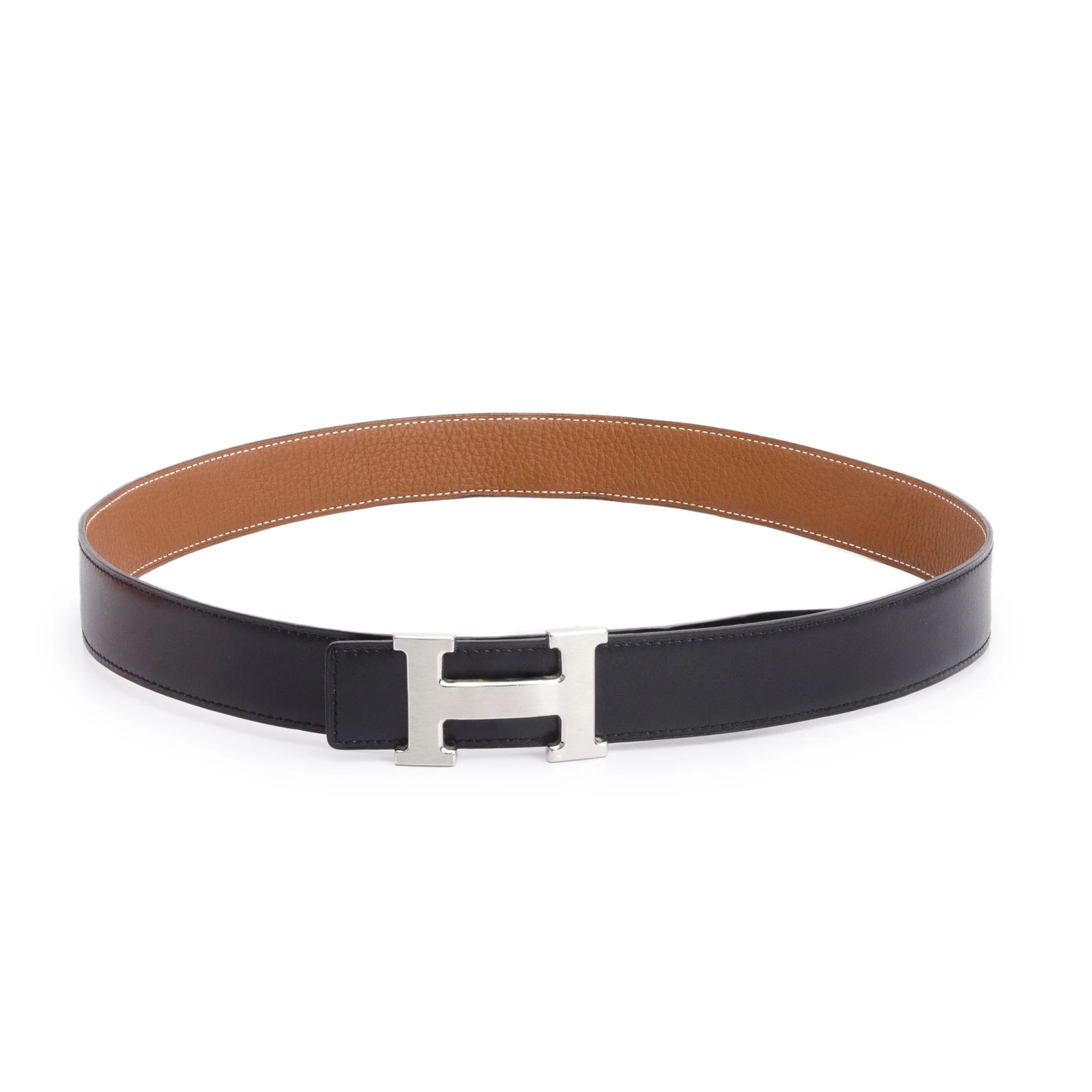 Hermes Noir Box Gold Togo Leather Reversible 32 mm H Belt Kit, Size 90 w/ Box - Image 2