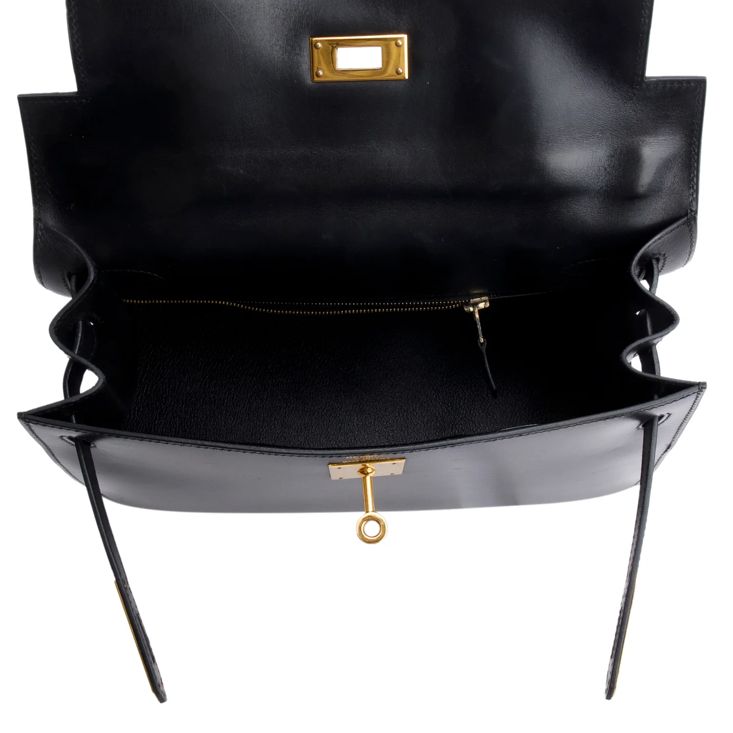 Hermes Noir Box Leather Kelly II Sellier 28 w/ Strap - Image 8
