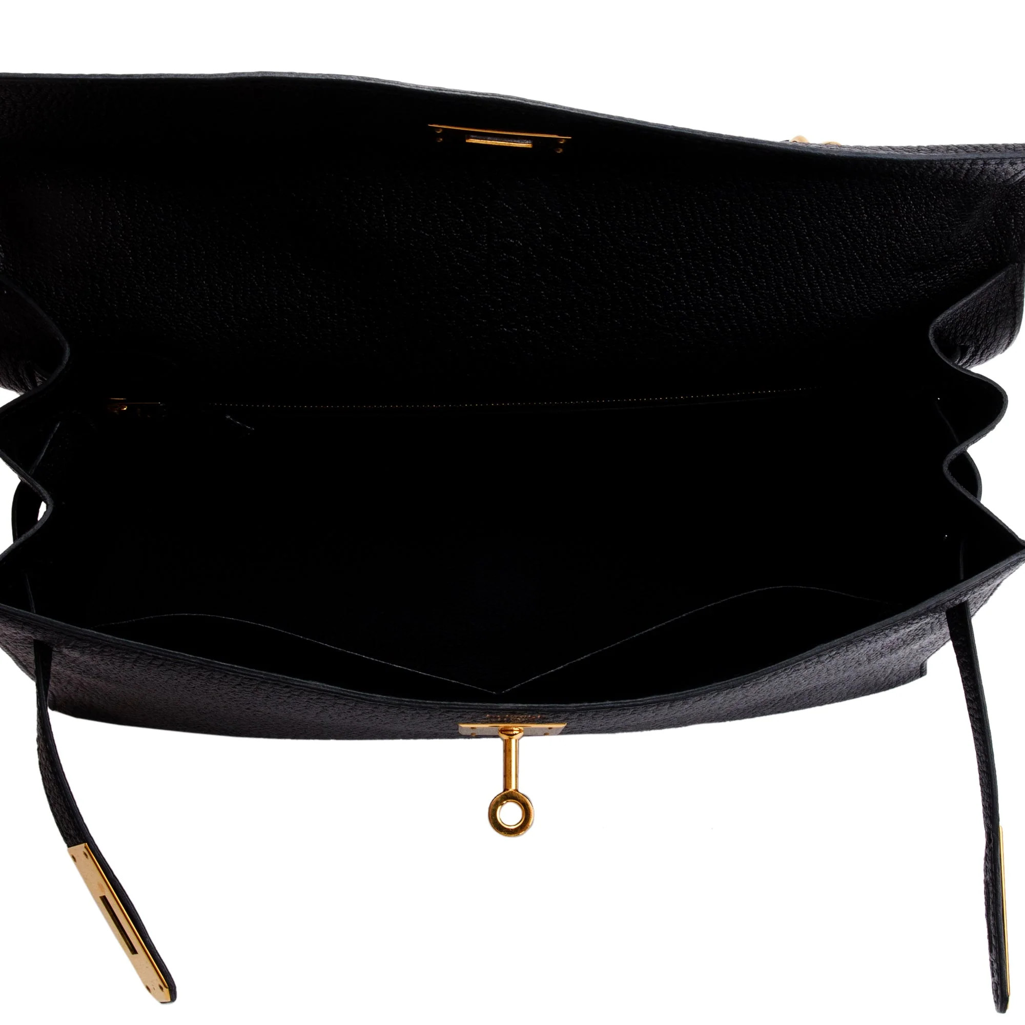 Hermes Noir Goatskin Kelly Sellier II 32 w/ Strap - Image 7