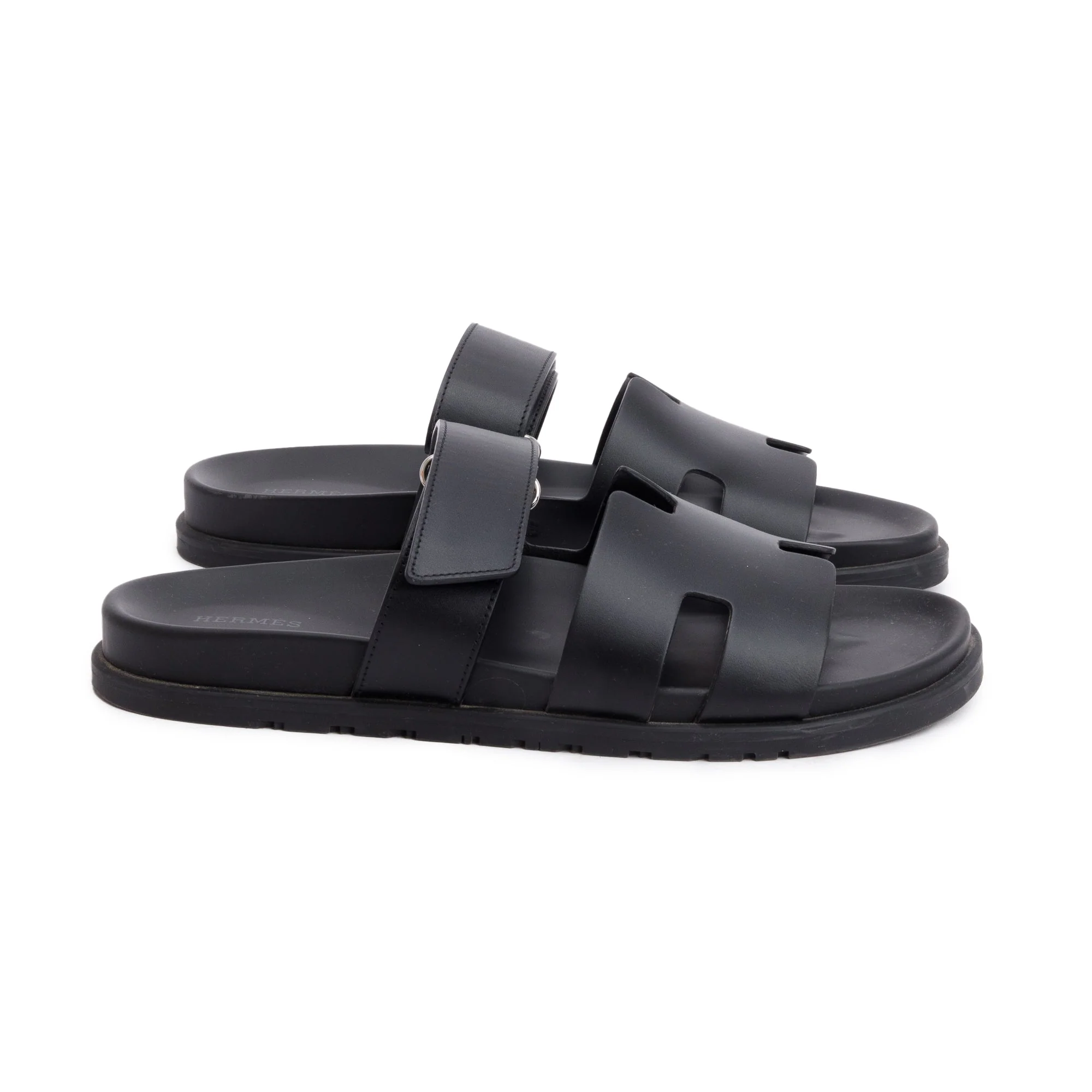Hermes Noir Veau Calfskin Leather Chypre Sandals, Size 42 w/ Box - Image 3