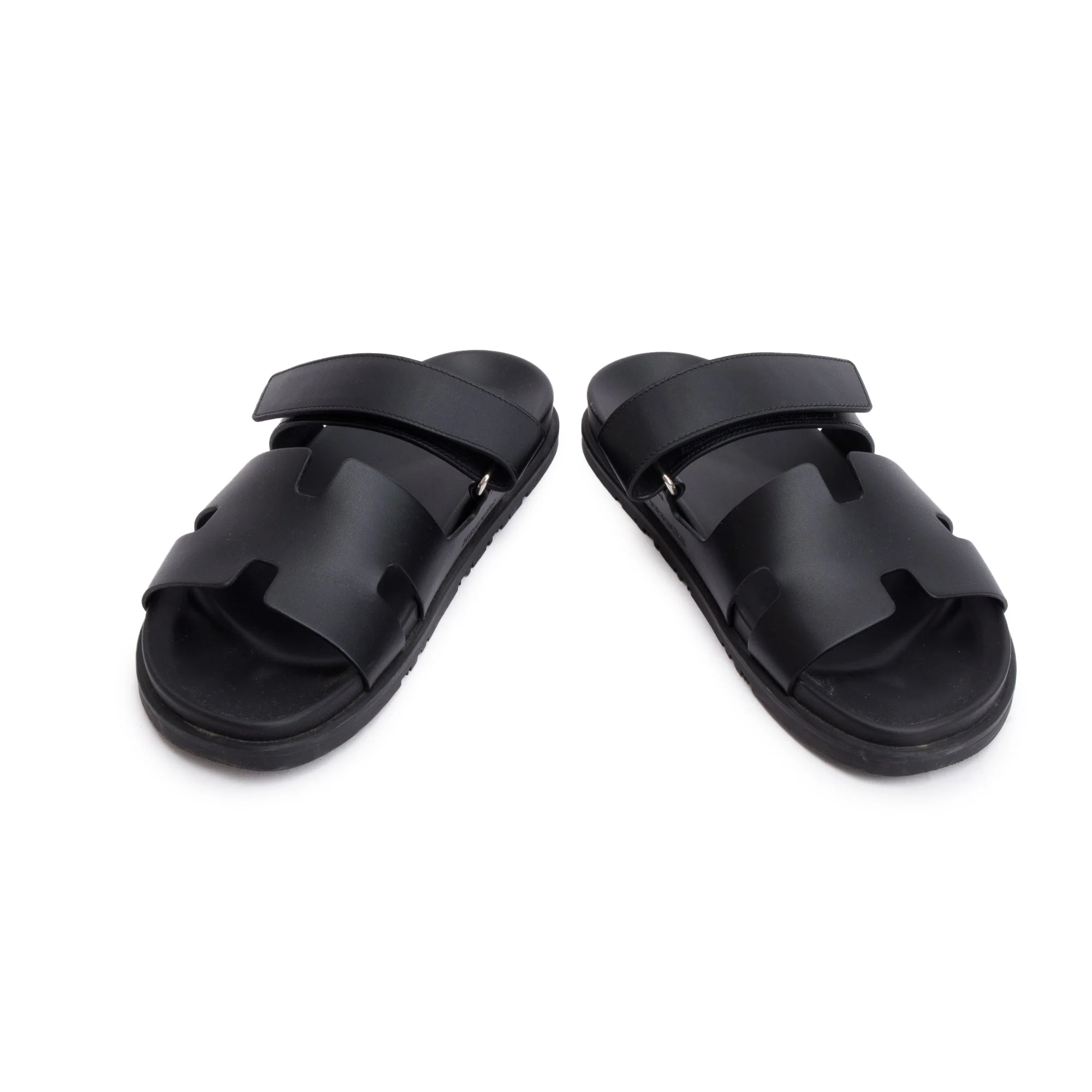 Hermes Noir Veau Calfskin Leather Chypre Sandals, Size 42 w/ Box - Image 5