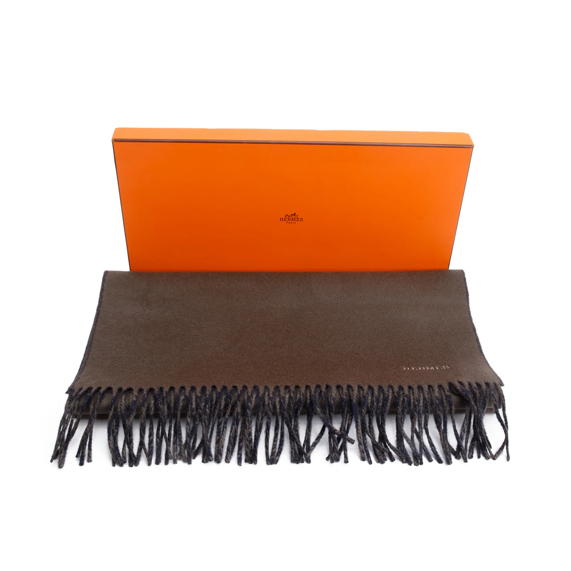 Hermes Olive/Navy Cashmere Stole w/ Box - Image 3