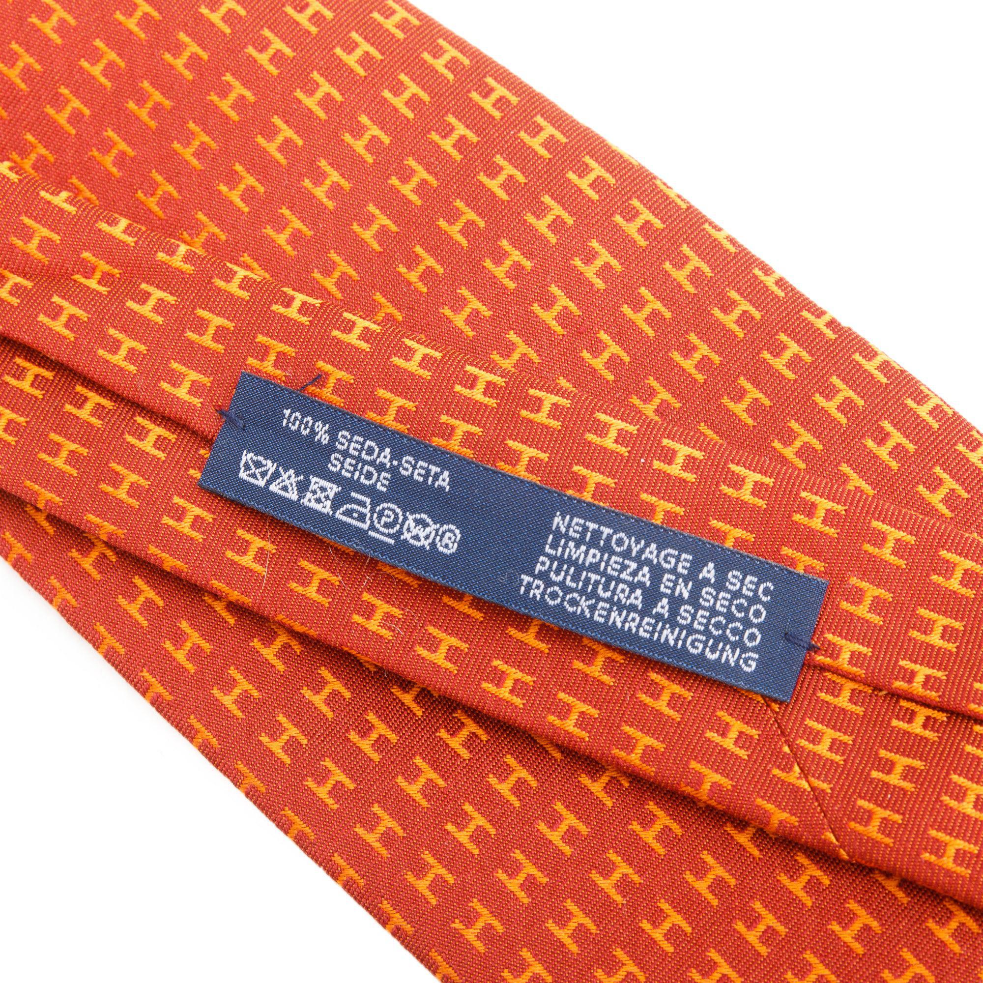 Hermes Orange 'H Love You' Printed Silk Tie w/ Box - Image 4