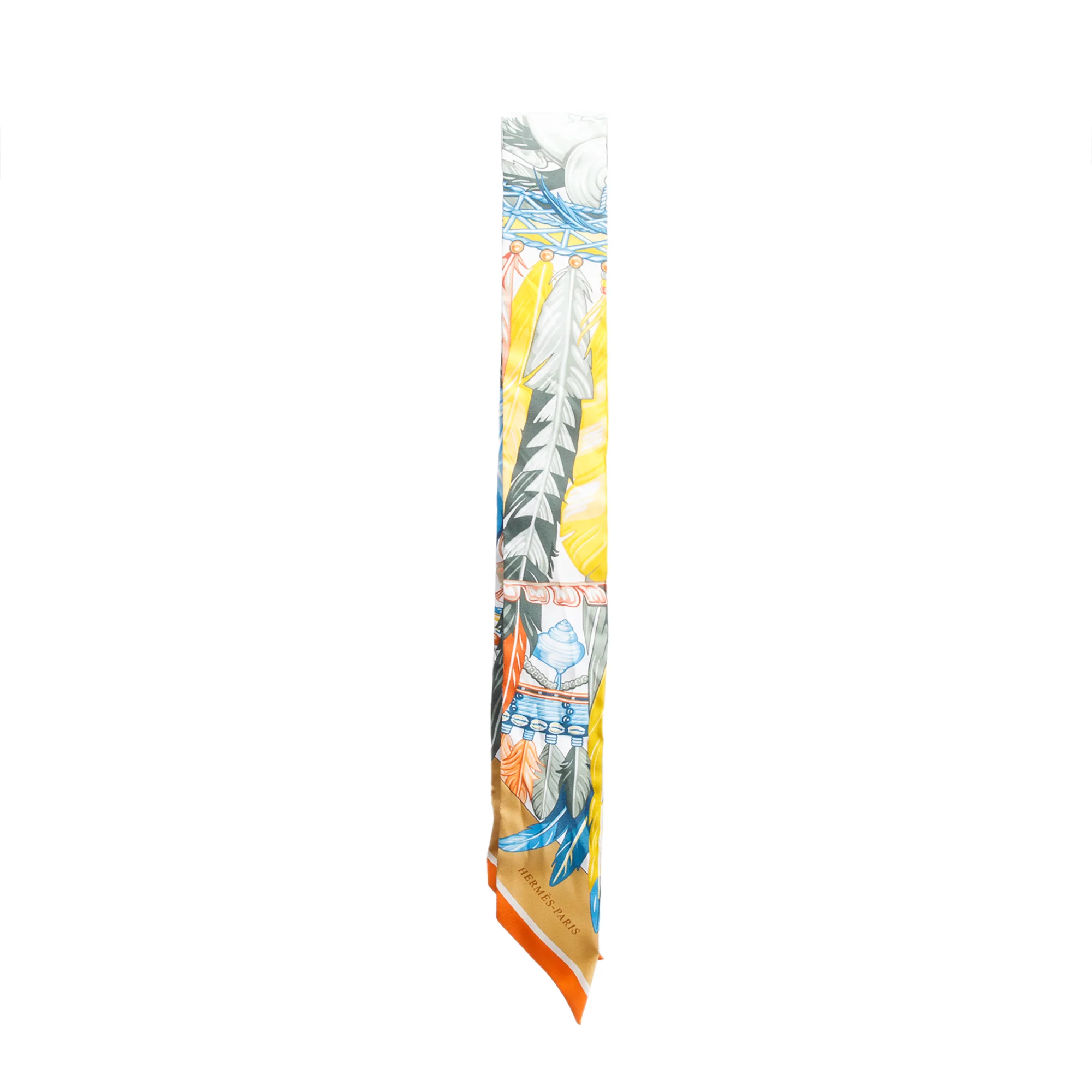 Hermes Orange Multicolor 'La Danse Pacifique' Silk Twilly w/ Box