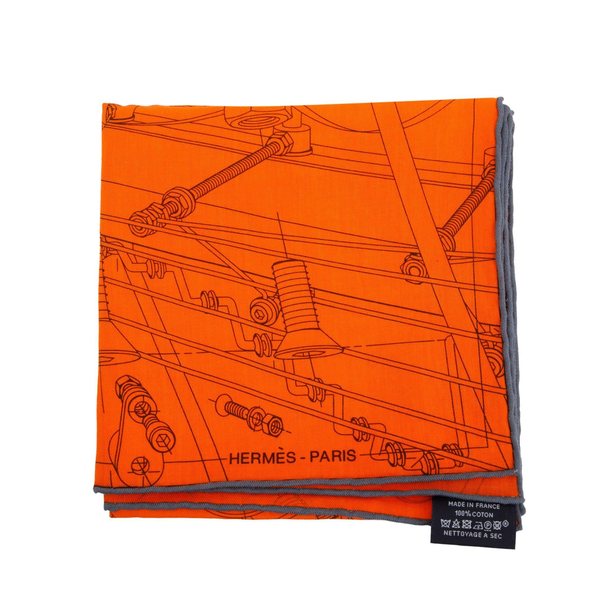 Hermes Orange Reve De Mecanique Elementaire Cotton Scarf 65 - Image 4