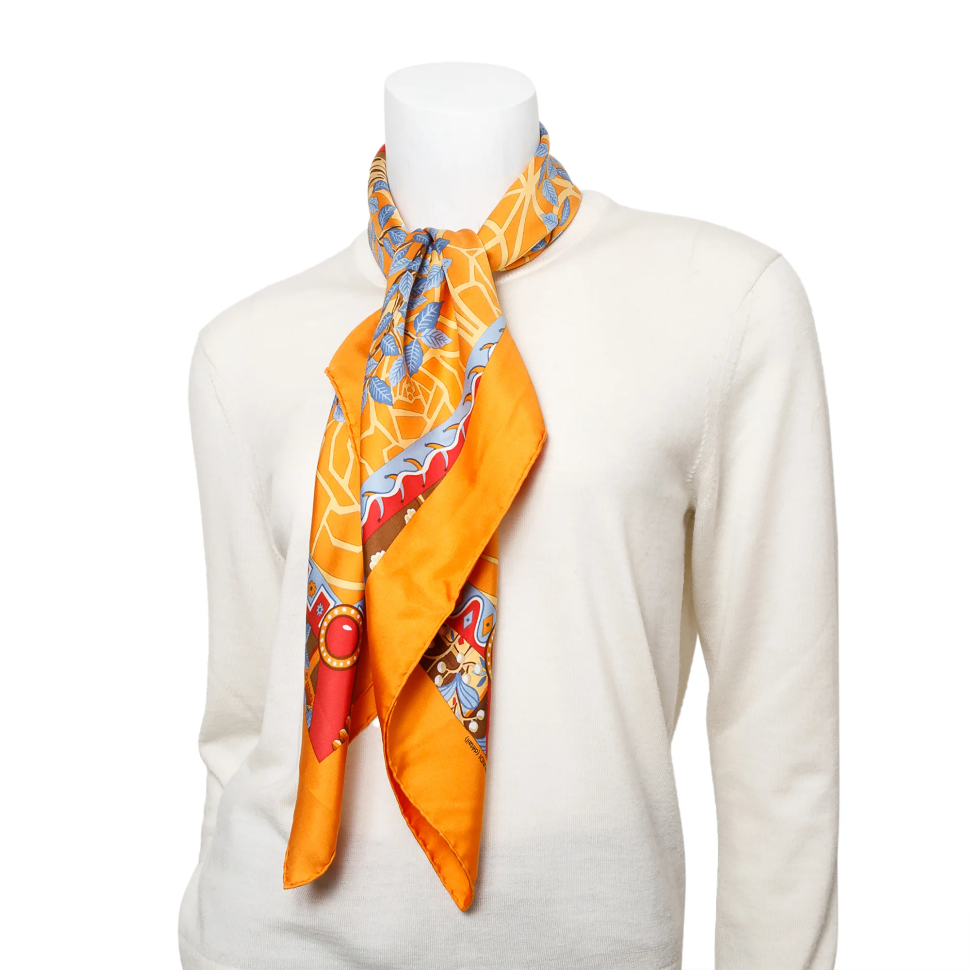 Hermes Orange'Axis Mundi (Detail)' Silk Scarf 90 w/ Box - Image 2