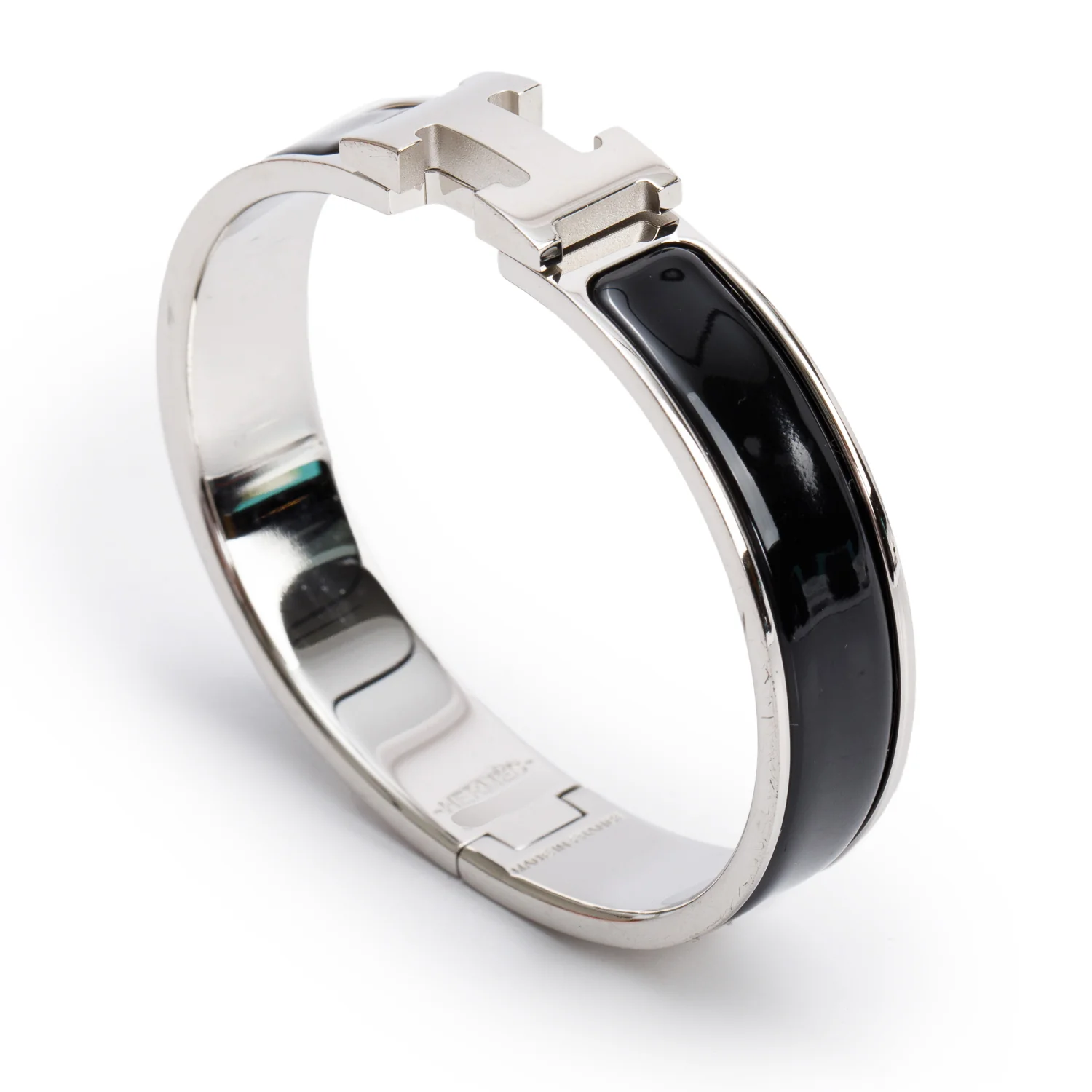 Hermes Palladium Plated Black Enamel 12 MM Clic H Bracelet - Image 3