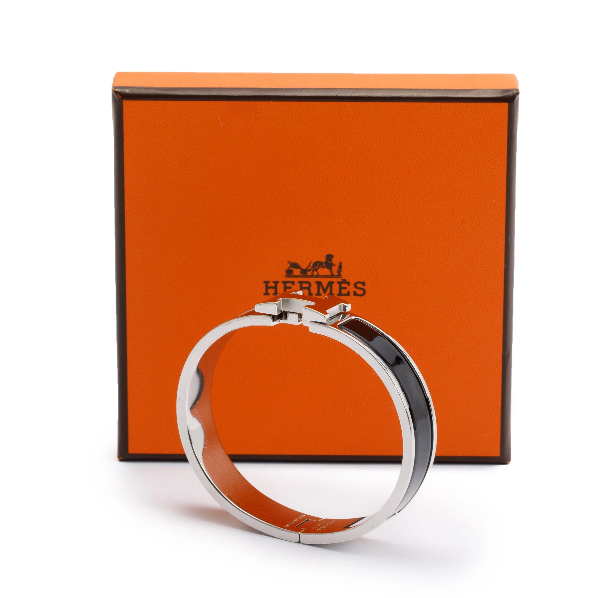 Hermes Palladium Plated Black Enamel 12 MM Clic H Bracelet w/ Box - Image 2