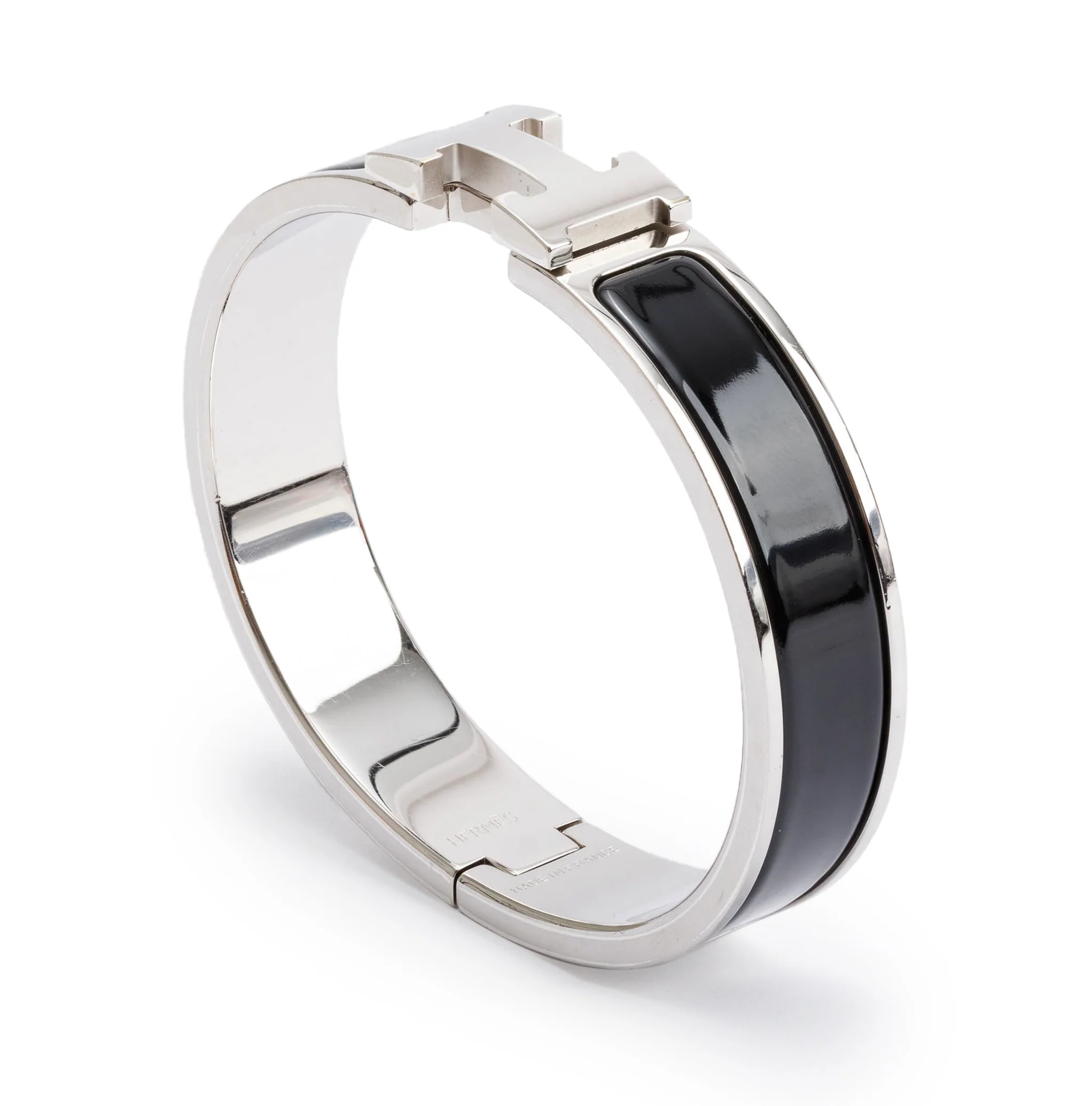 Hermes Palladium Plated Black Enamel 12 MM Clic H Bracelet w/ Box - Image 4