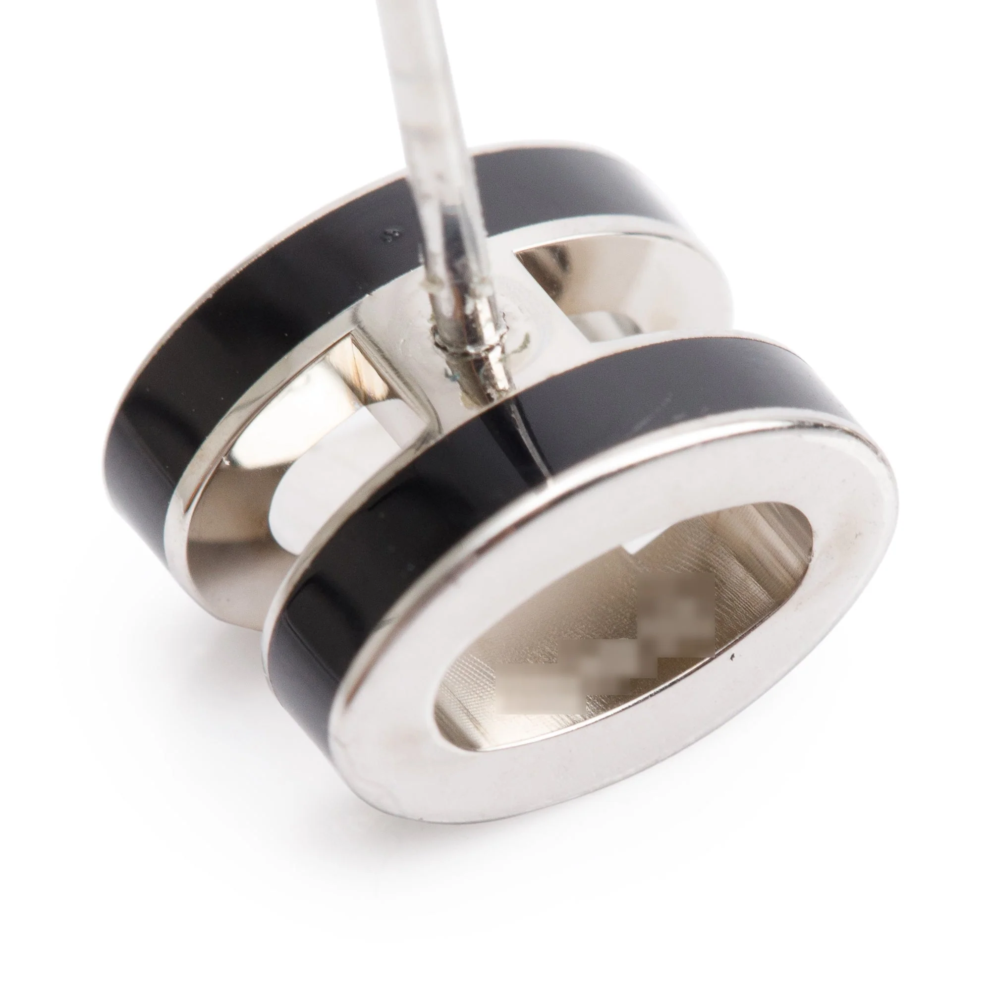Hermes Palladium Plated Black Lacquered Mini Pop H Earrings - Image 4