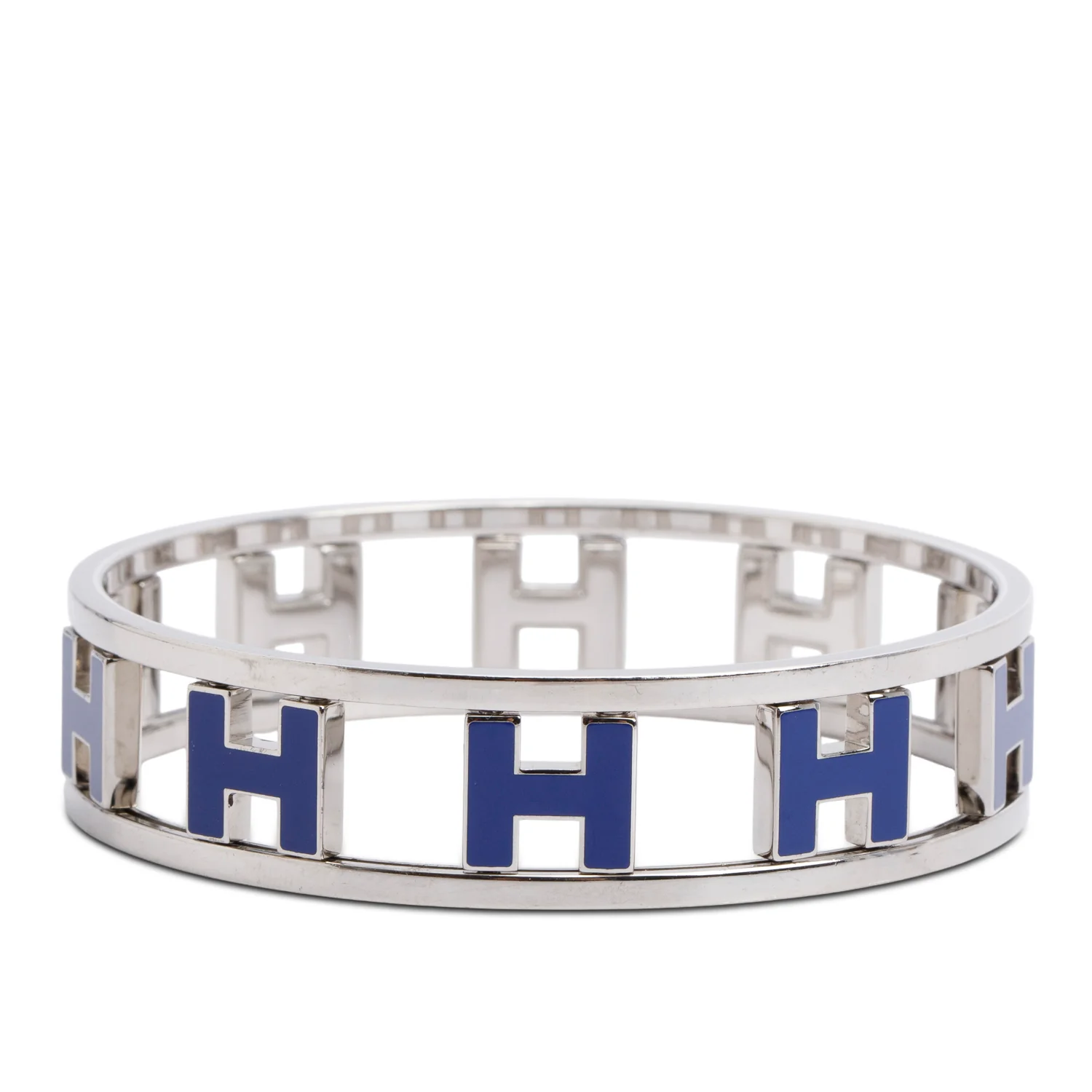 Hermes Palladium-Plated Blue Enamel Rondo Ash H Bangle