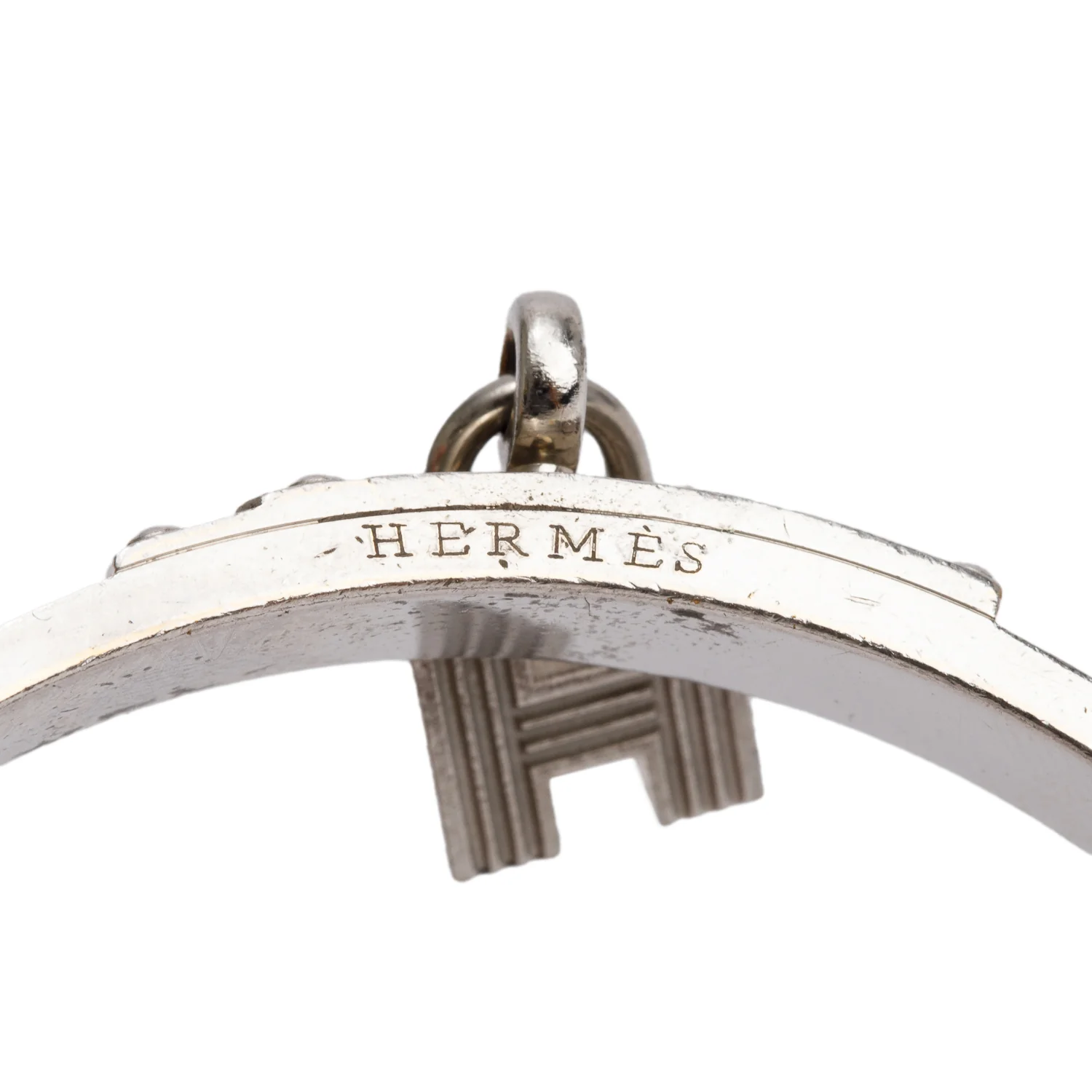 Hermes Palladium-Plated Blue Leather Kelly Cadena Lock Bangle Bracelet - Image 5
