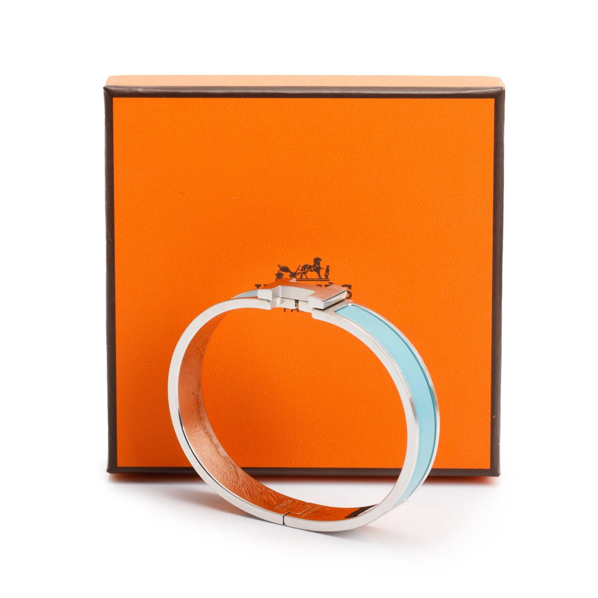 Hermes Palladium Plated Blue Matte Enamel 12 MM Clic HH Bracelet w/ Box - Image 2