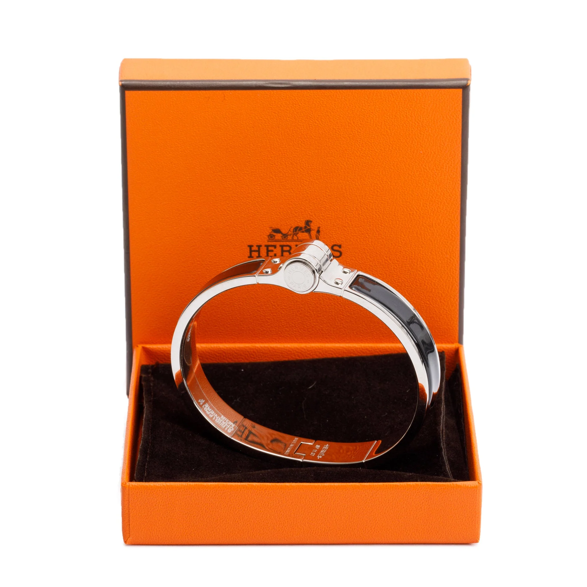 Hermes Palladium Plated Charnière Enamel Narrow Hinged Bracelet w/ Box - Image 2
