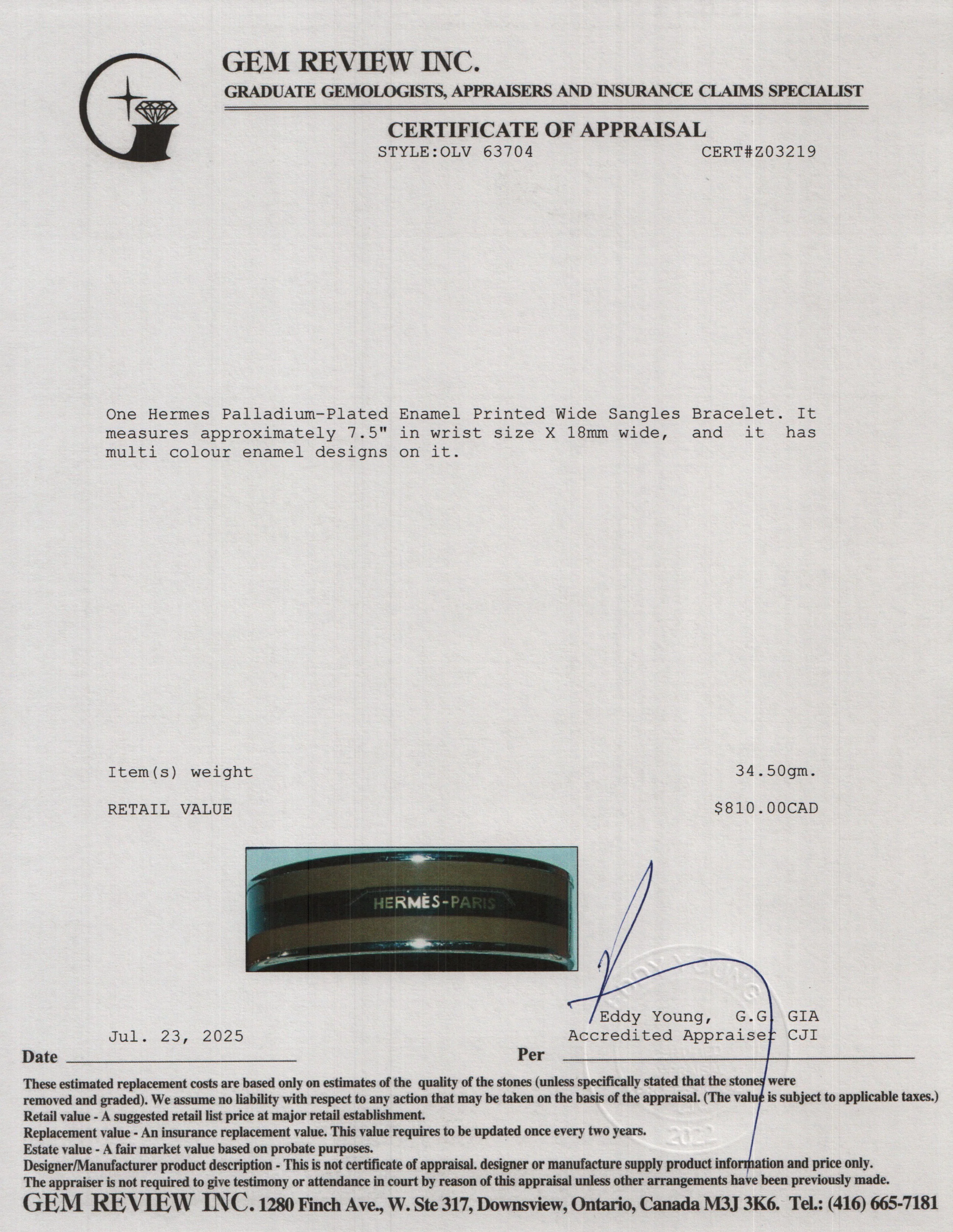 Hermes Palladium-Plated Enamel Printed Wide Sangles Bracelet - Image 4