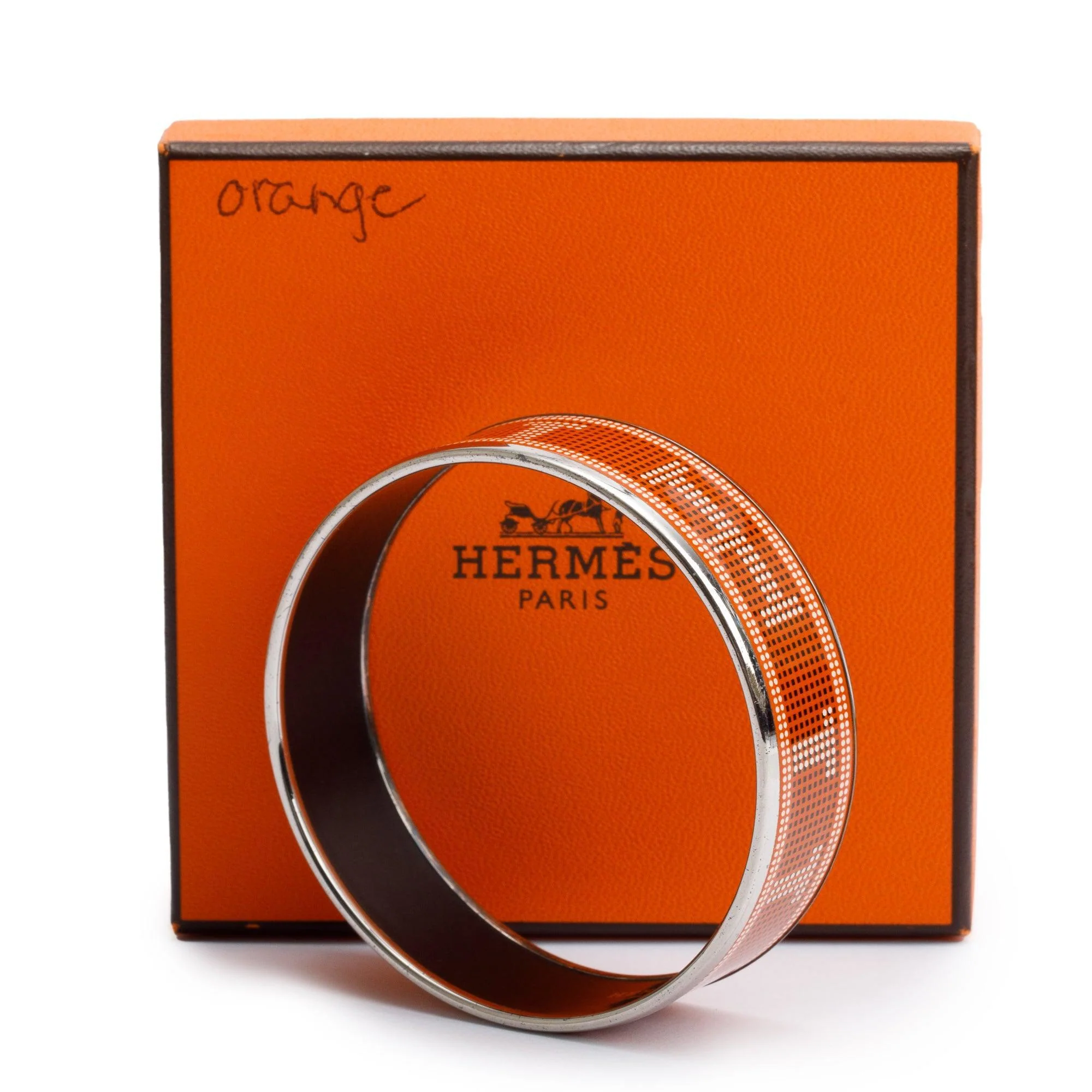 Hermes Palladium-Plated Enamel Wide Bangle w/ Box - Image 2