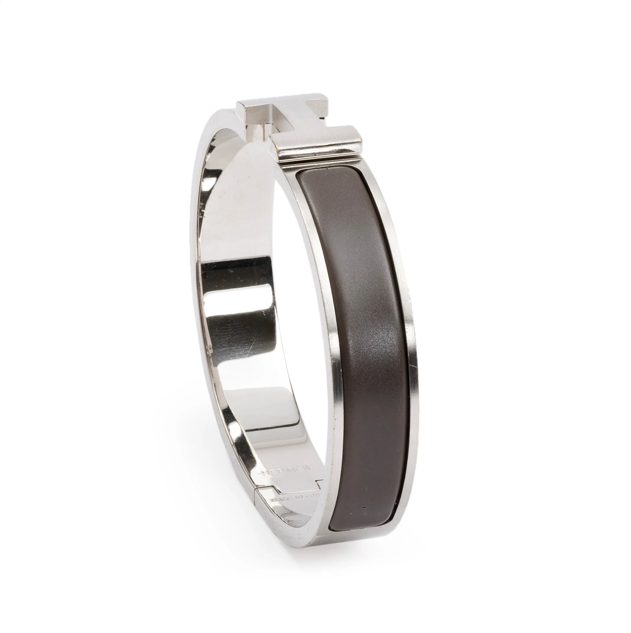 Hermes Palladium Plated Grey Mat Enamel 12 MM Clic HH Bracelet w/ Box - Image 4