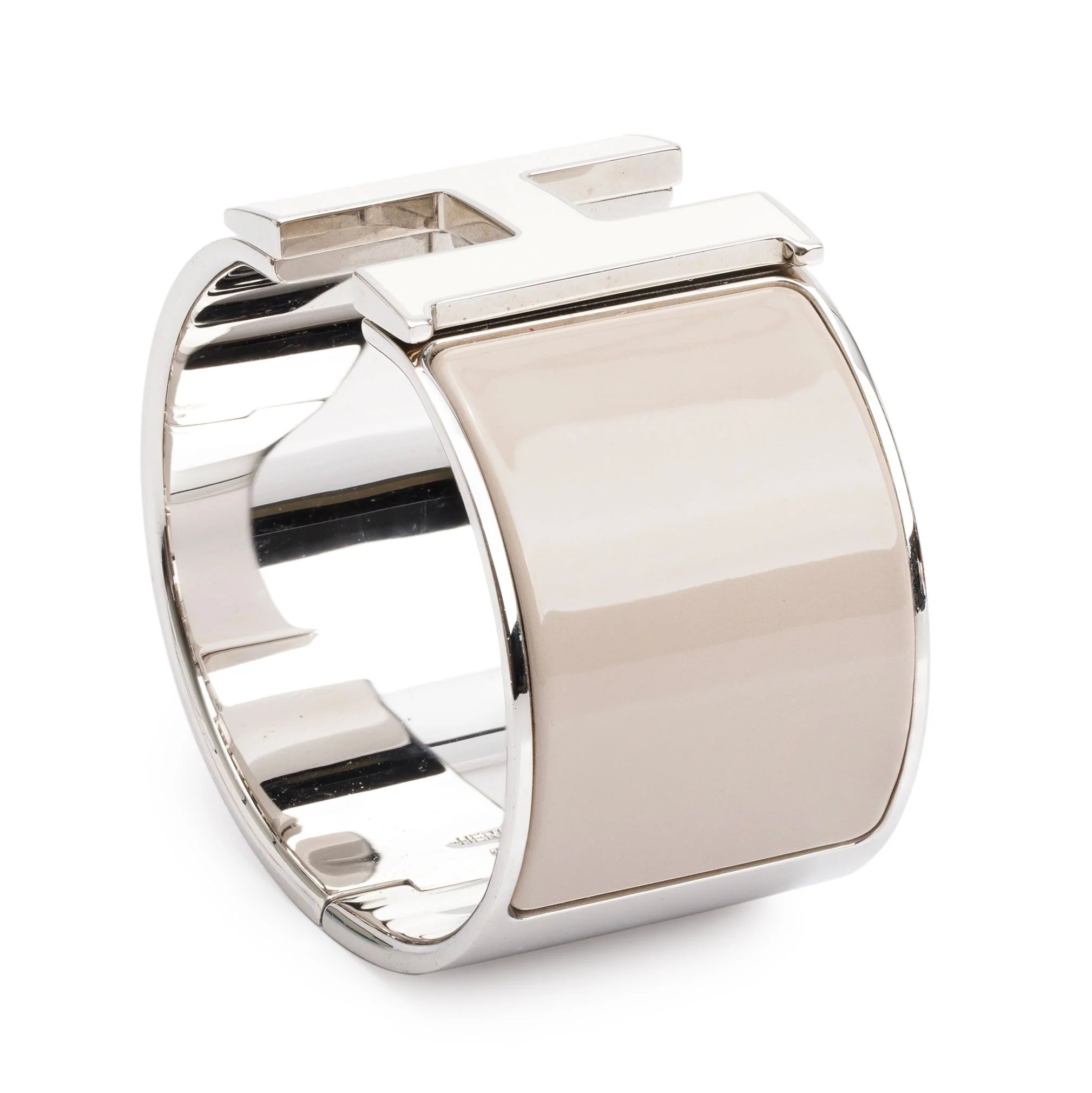 Hermes Palladium-Plated Marron Glace Enamel Clic H XL Bracelet with White Enamel Turnlock w/ Box - Image 3