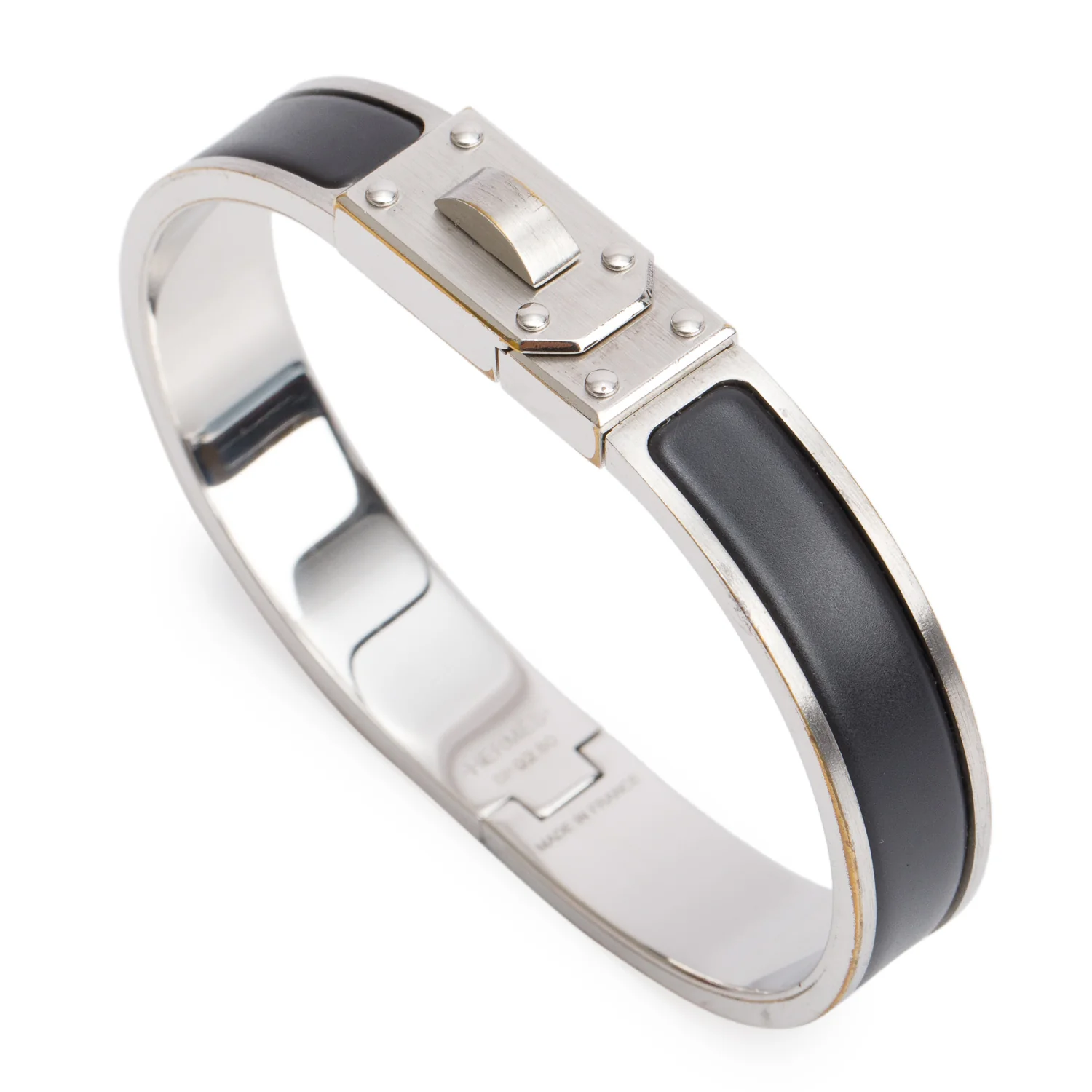 Hermes Palladium Plated Matte Black Enamel Kelly Bracelet w/ Box - Image 4