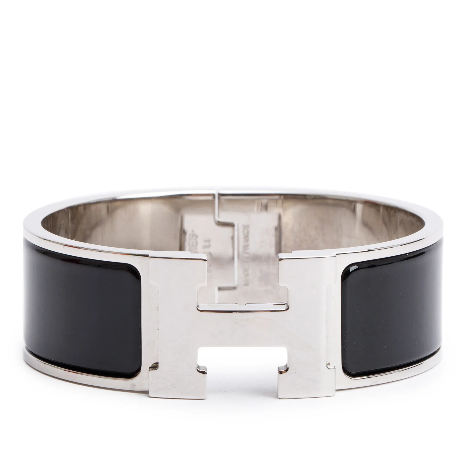 Hermes Palladium-Plated Noir Enamel Clic Clac H Bracelet w/ Box
