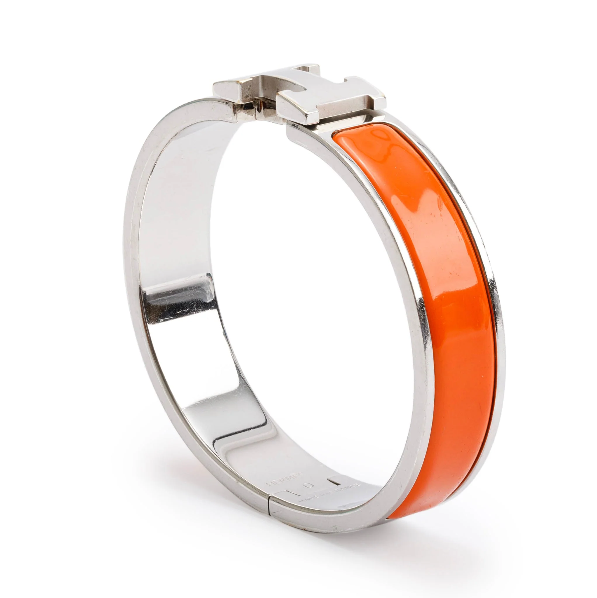 Hermes Palladium-Plated Orange Enamel Clic H Bracelet - Image 3