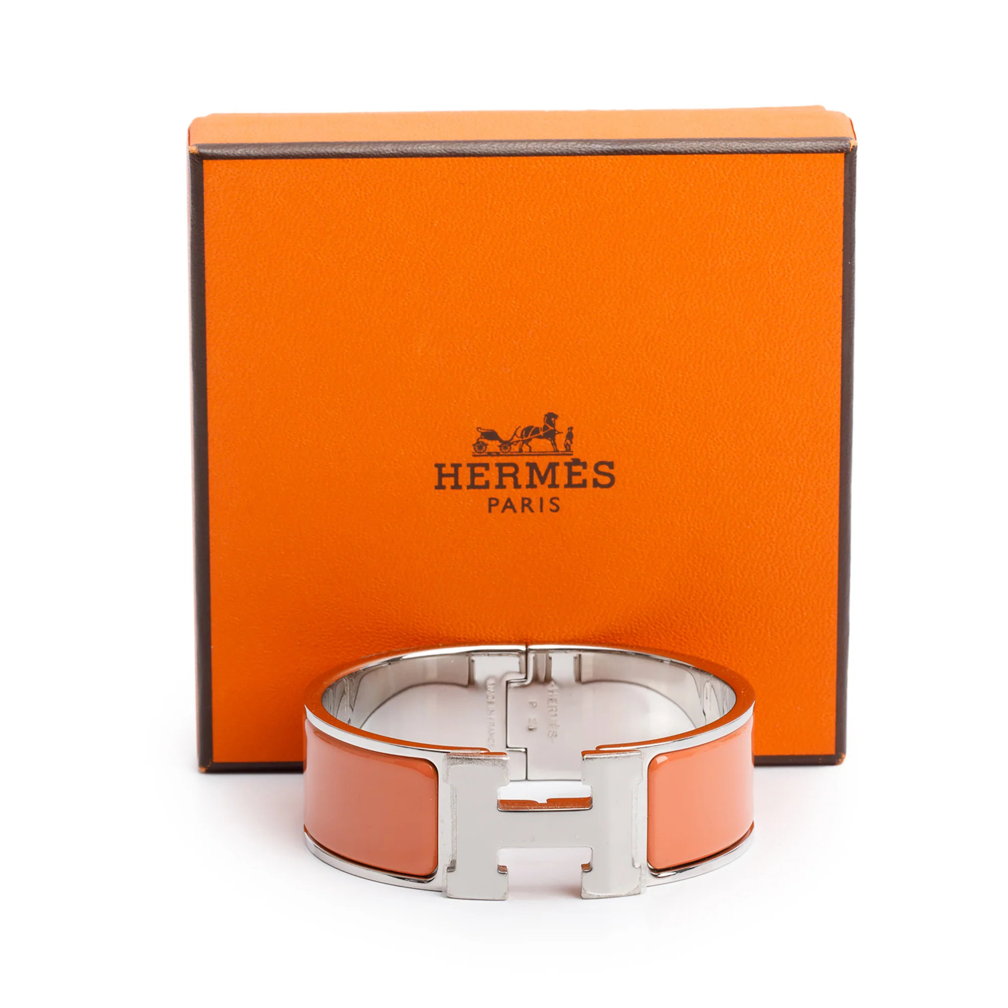 Hermes Palladium-Plated Peach Enamel Clic Clac H Bracelet w/ Box - Image 2