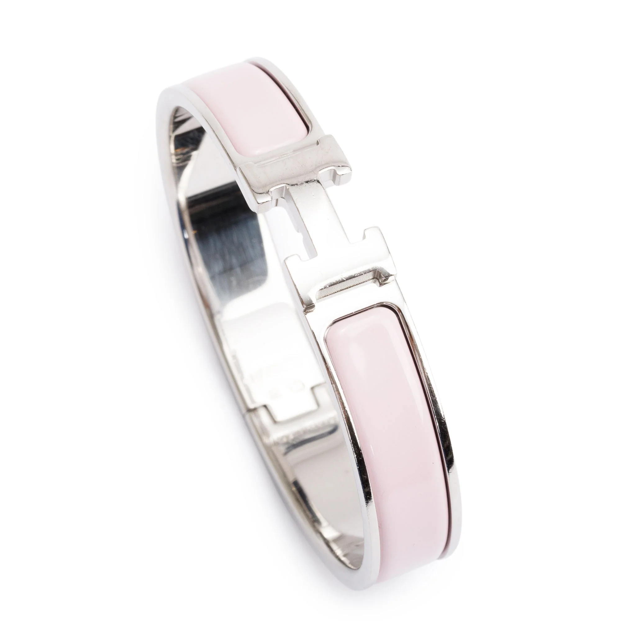 Hermes Palladium Plated Pink Enamel 12 MM Clic H Bracelet - Image 2