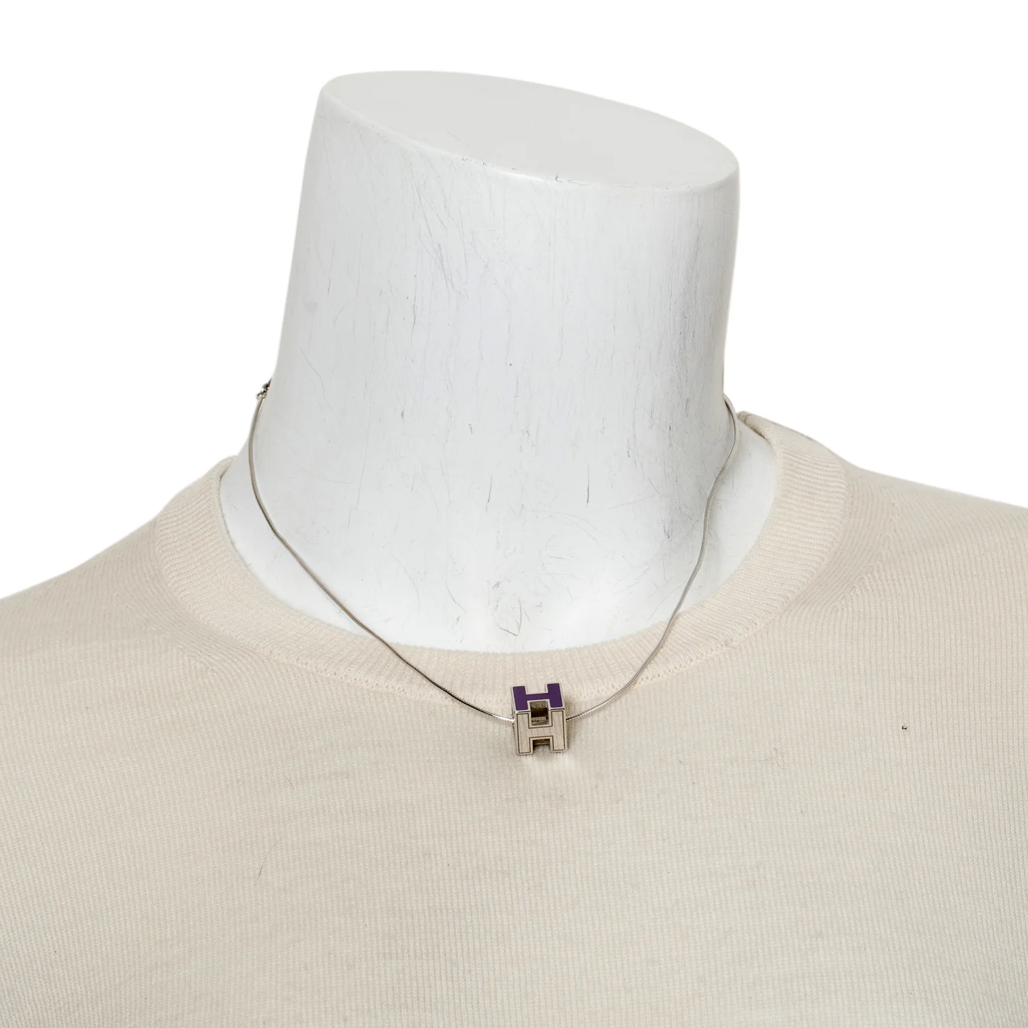 Hermes Palladium-Plated Purple Enamel Pop H Cube Pendant Necklace w/ Box - Image 2