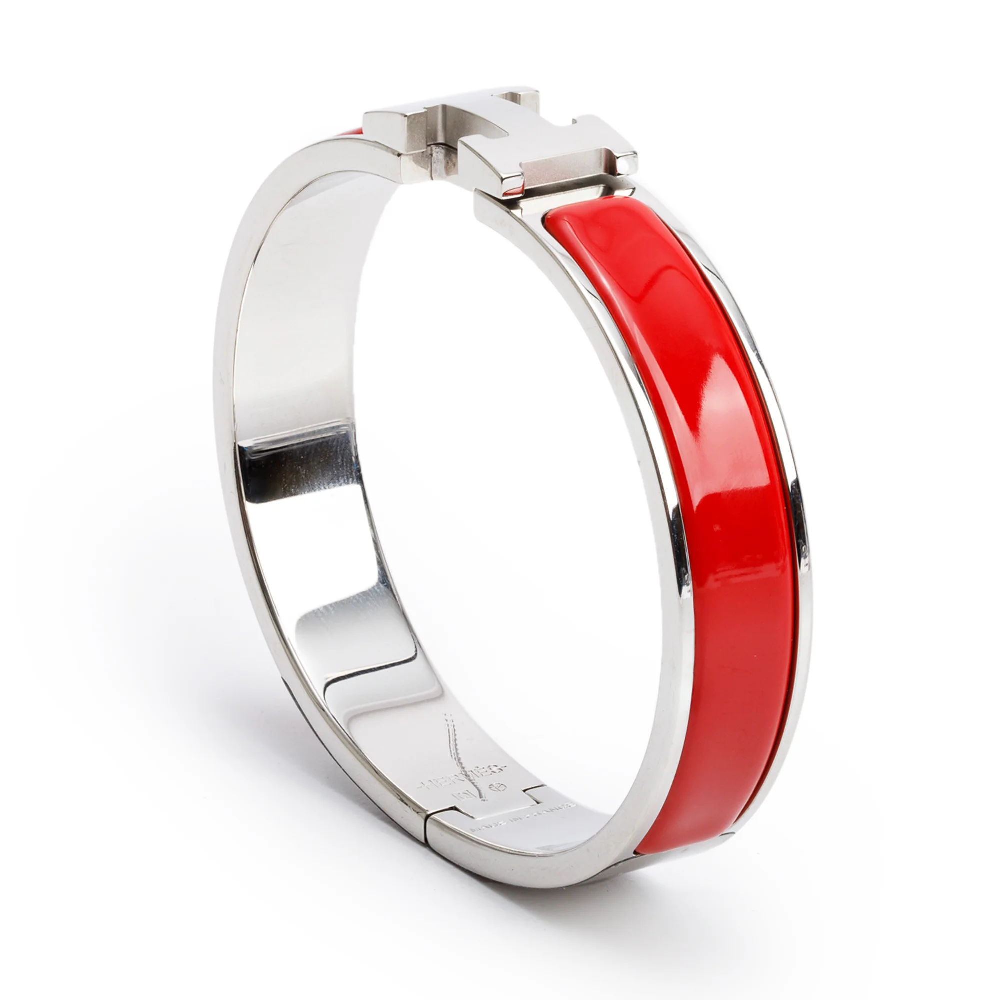 Hermes Palladium Plated Red Enamel 12 MM Clic H Bracelet - Image 2