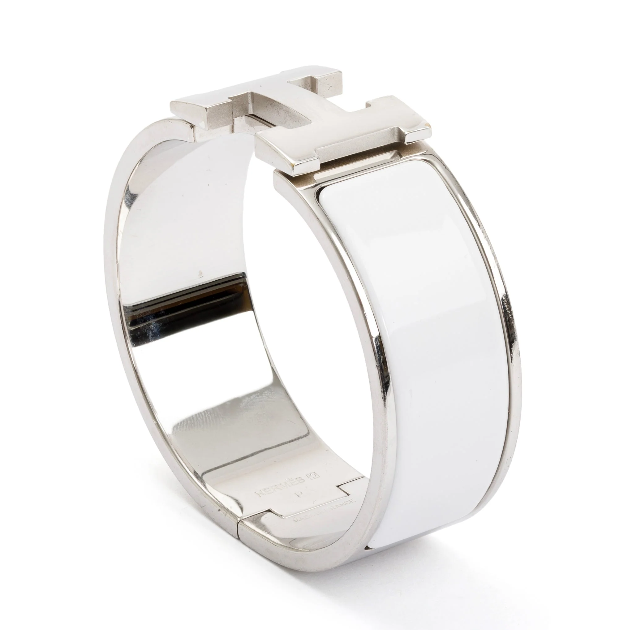 Hermes Palladium-Plated White Enamel Clic Clac H Bracelet w/ Box - Image 4