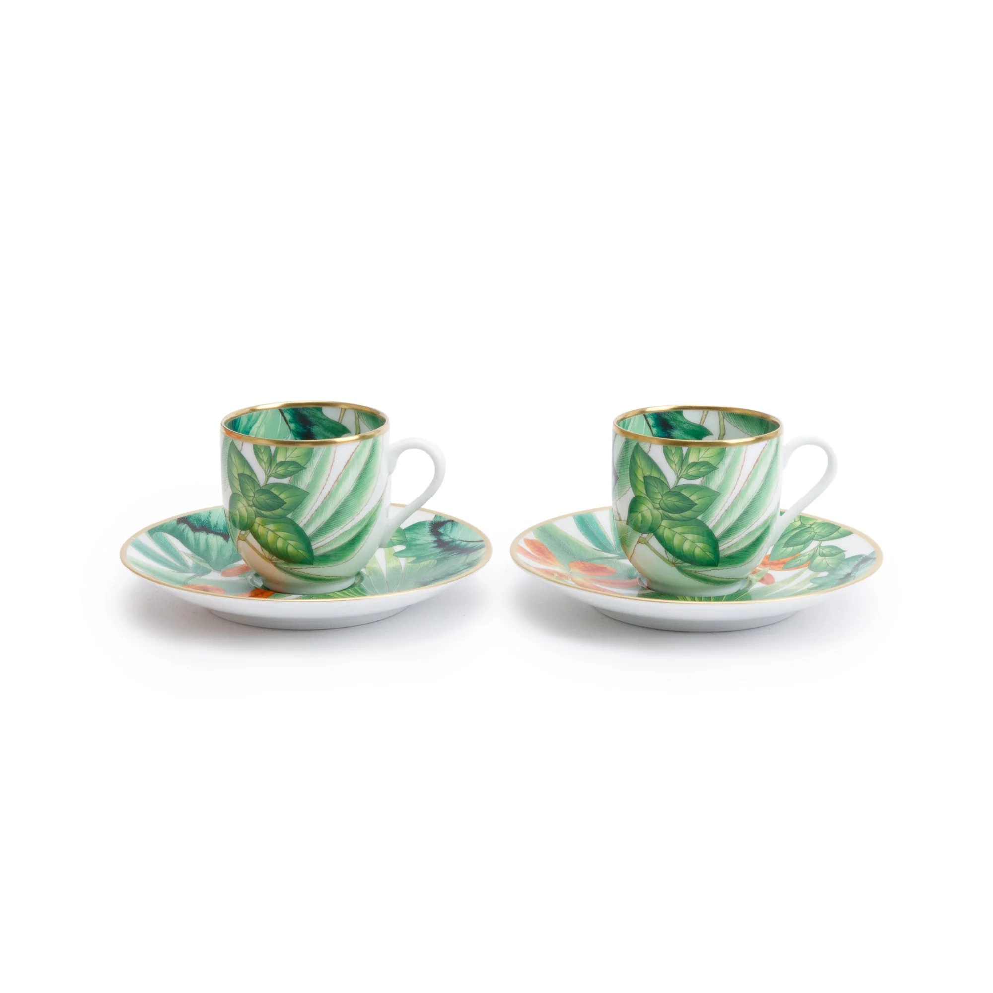 Hermes Passifolia Porcelain Set of 4 Coffee Cups and Saucers w/ Box