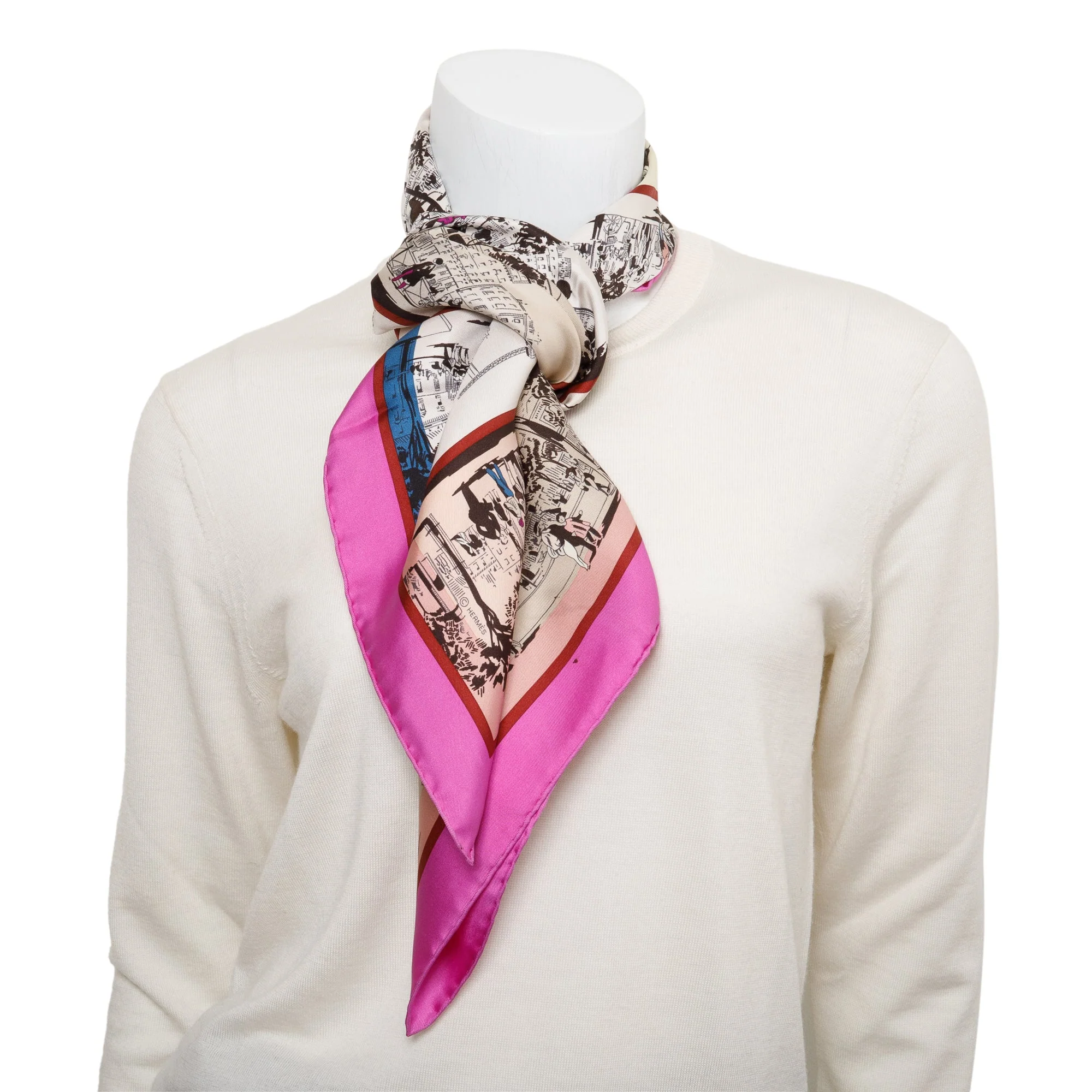 Hermes Pink & Multicolor 'A l'Ombre des Boulevards' Silk Scarf 90 w/ Box - Image 2