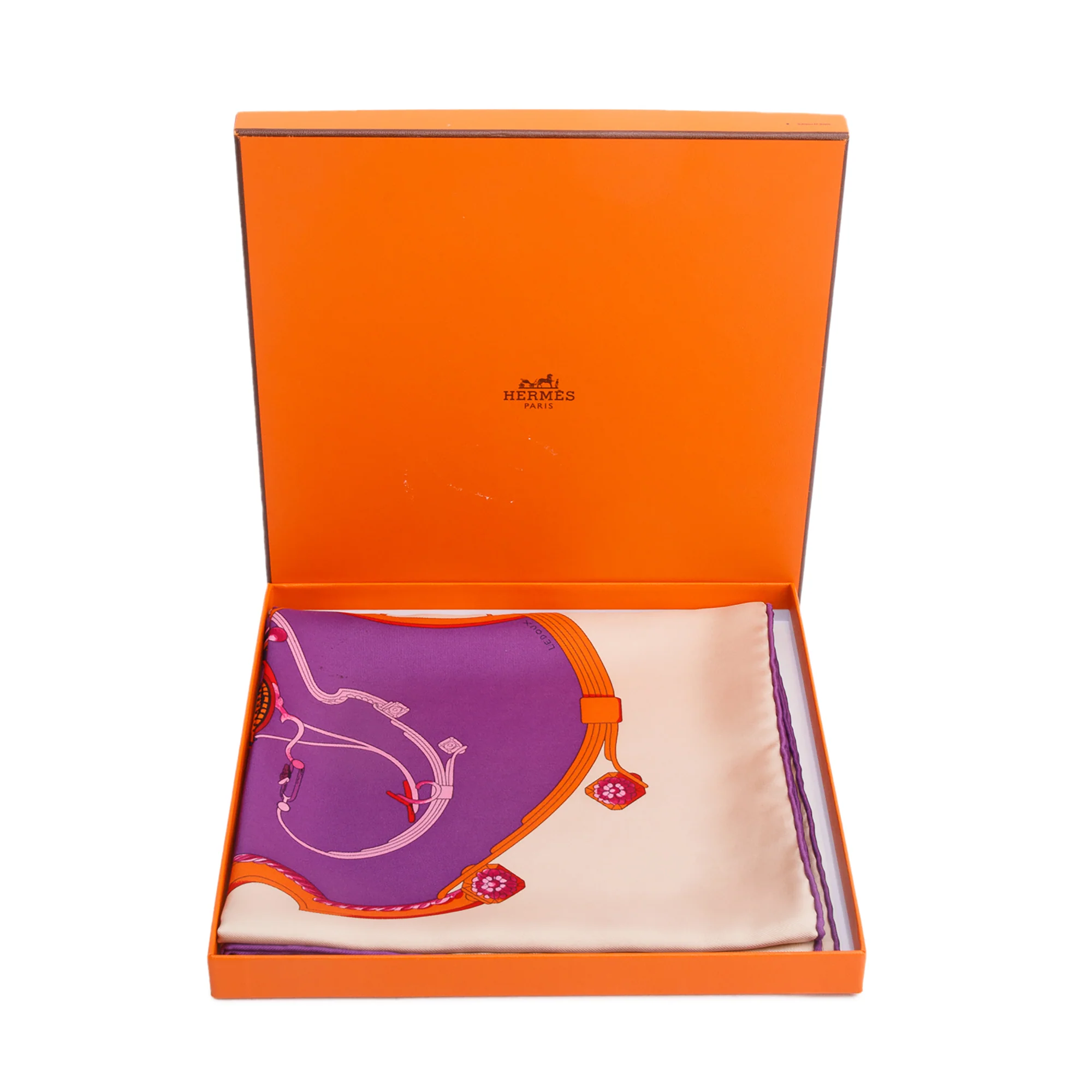Hermes Purple/Multicolor 'Springs' Silk Scarf 90 w/ Box - Image 3