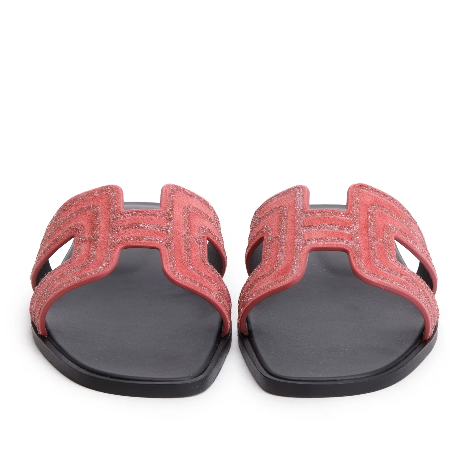 Hermes Rose de Venise Suede Goatskin Crystal Embellished Oran Sandals, Size 39 - Image 3