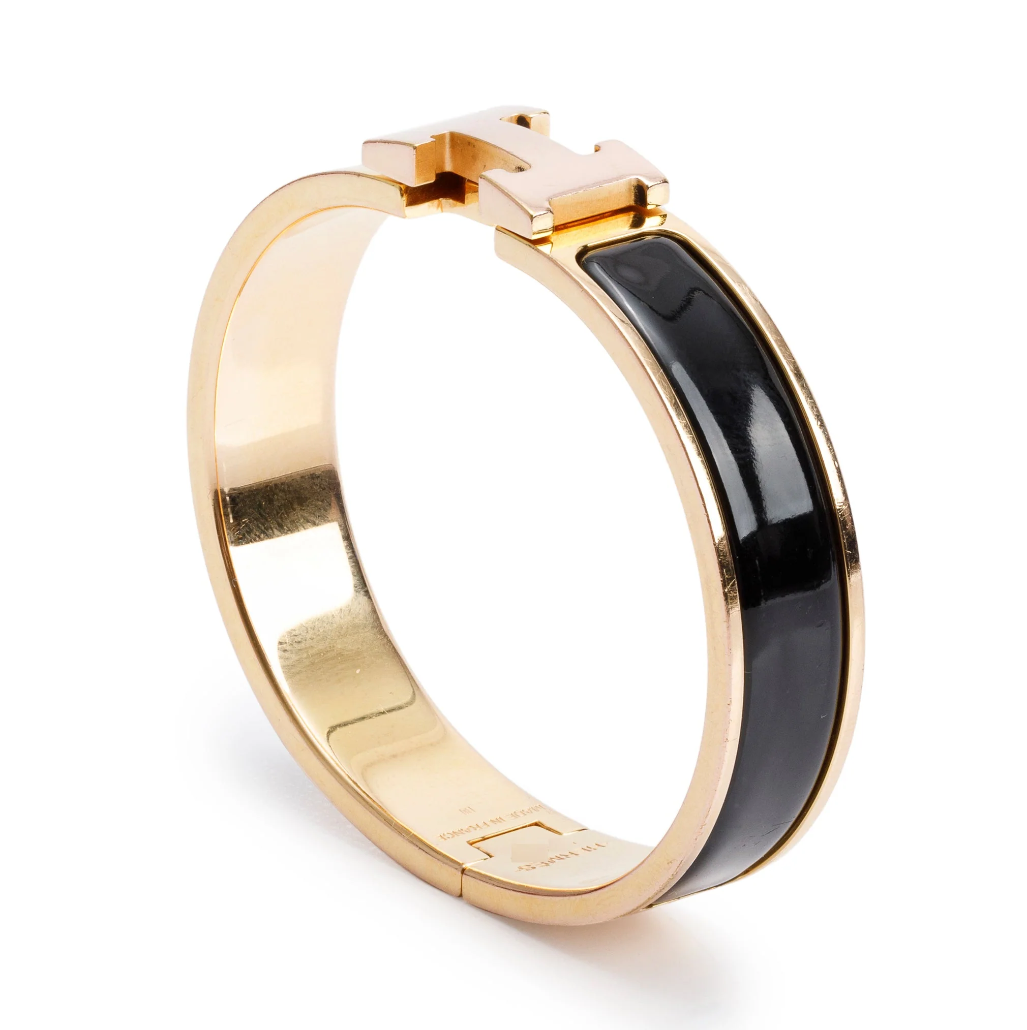Hermes Rose Gold-Plated Black Enamel 12 MM Clic H Bracelet w/ Box - Image 3